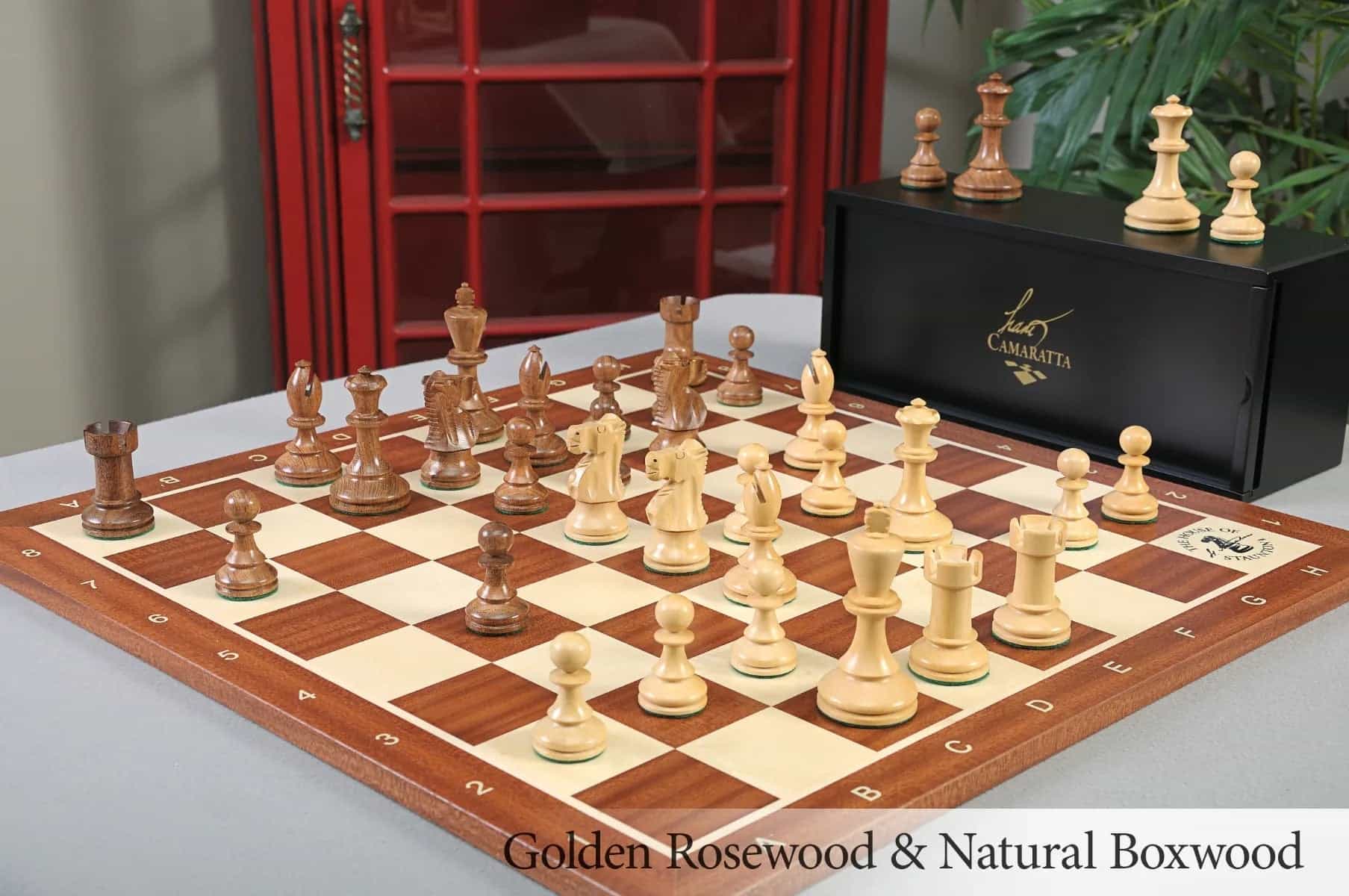 The B.H. Wood Tournament Series Wood Chess Set, Box, & Board Combination