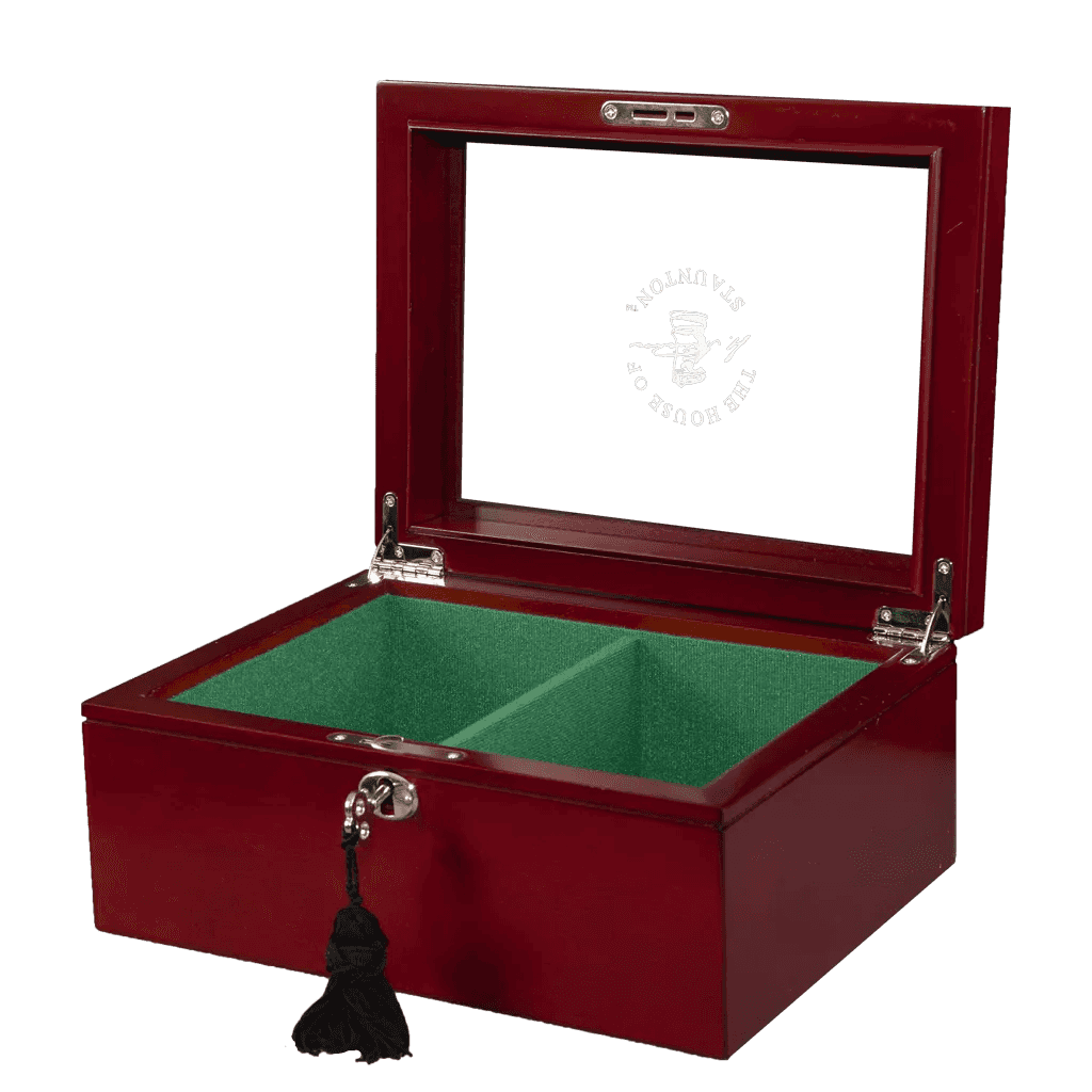Superior Chess Box - Red Burl - Glass Top