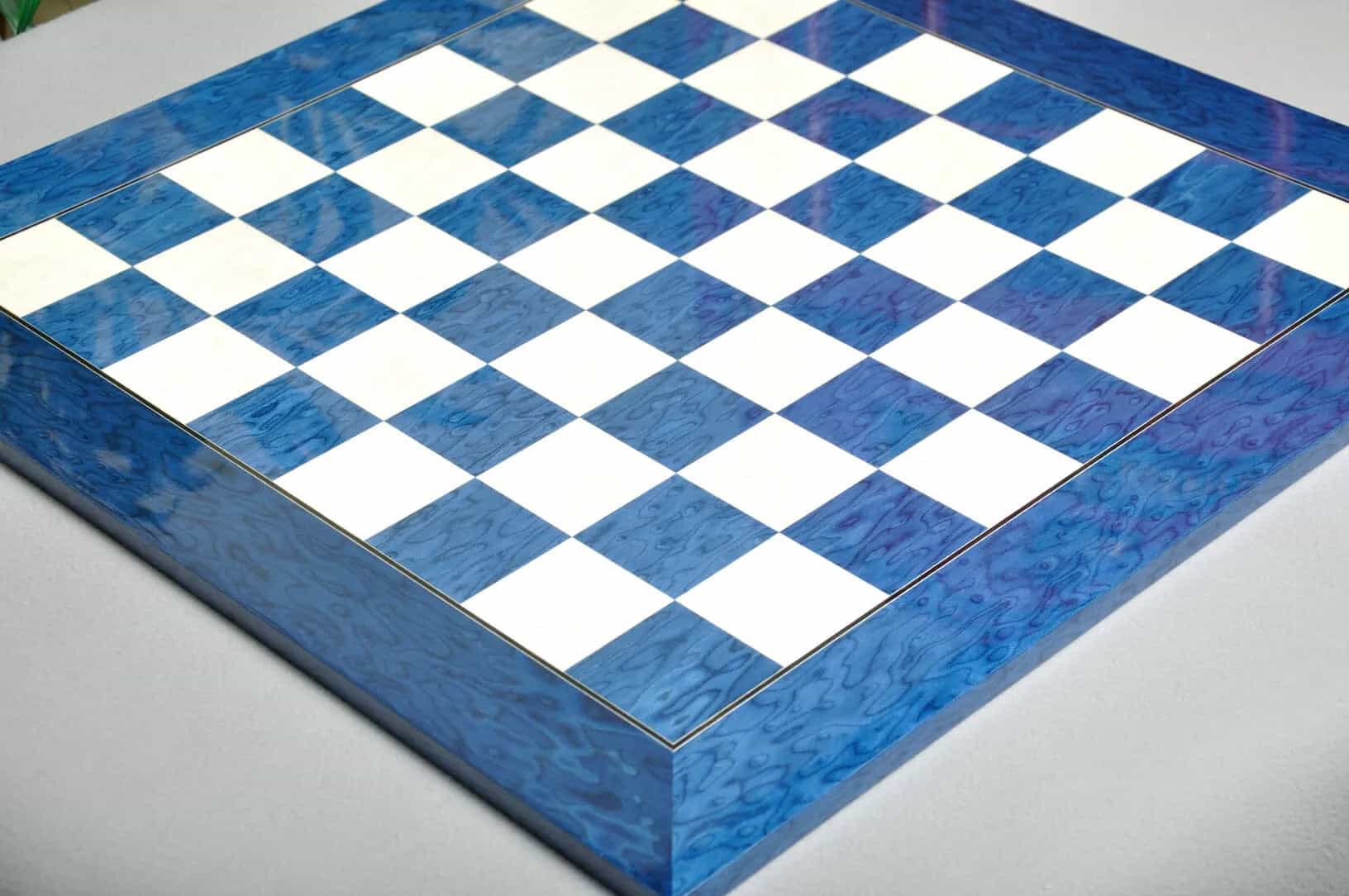 Blue Erable And Bird's Eye Maple Standard Traditional Chess Board - Gloss Finish