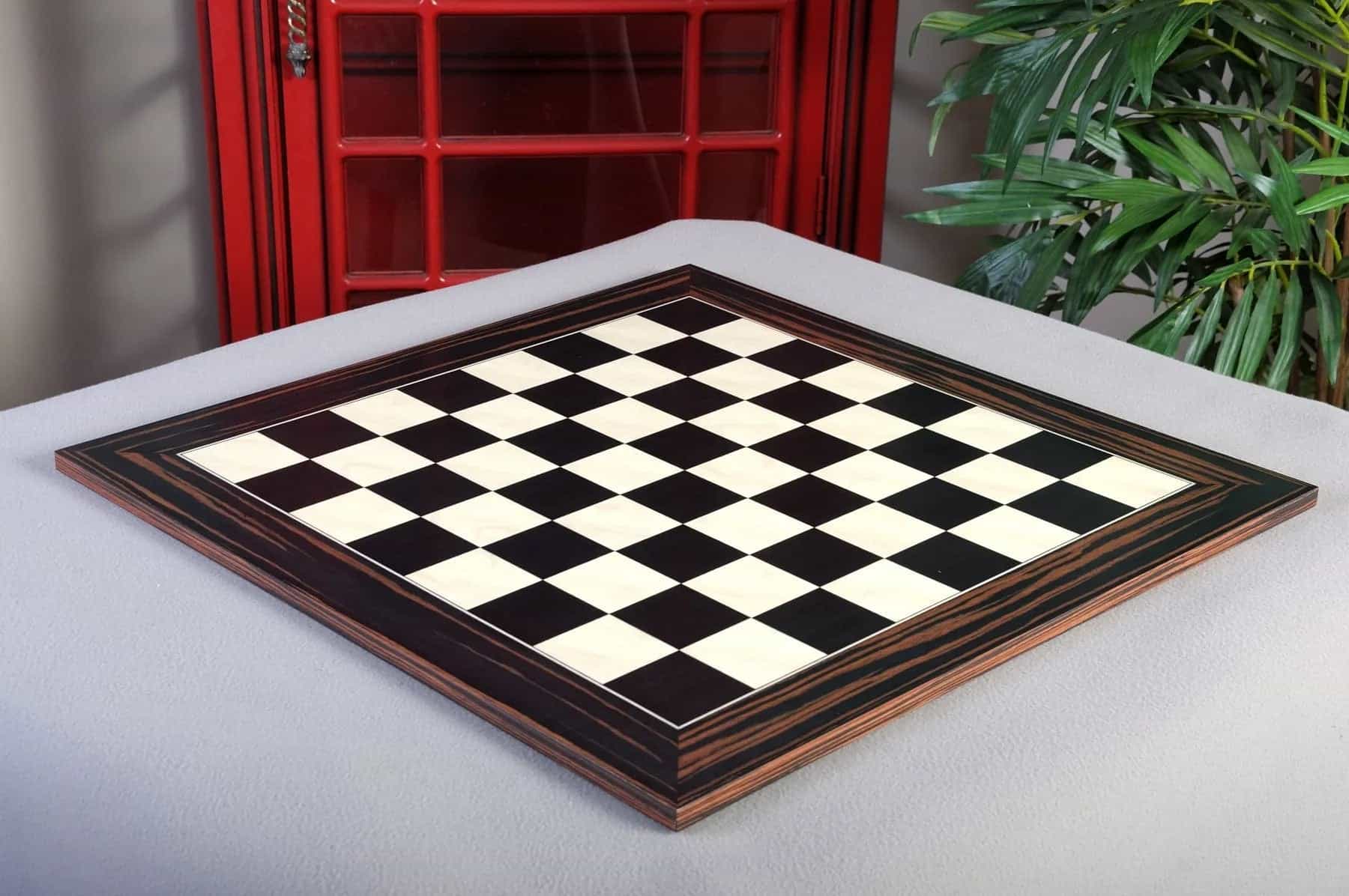 Black Anegre, Bird's Eye Maple & Macassar Ebony Standard Traditional Chess Board - Satin Finish