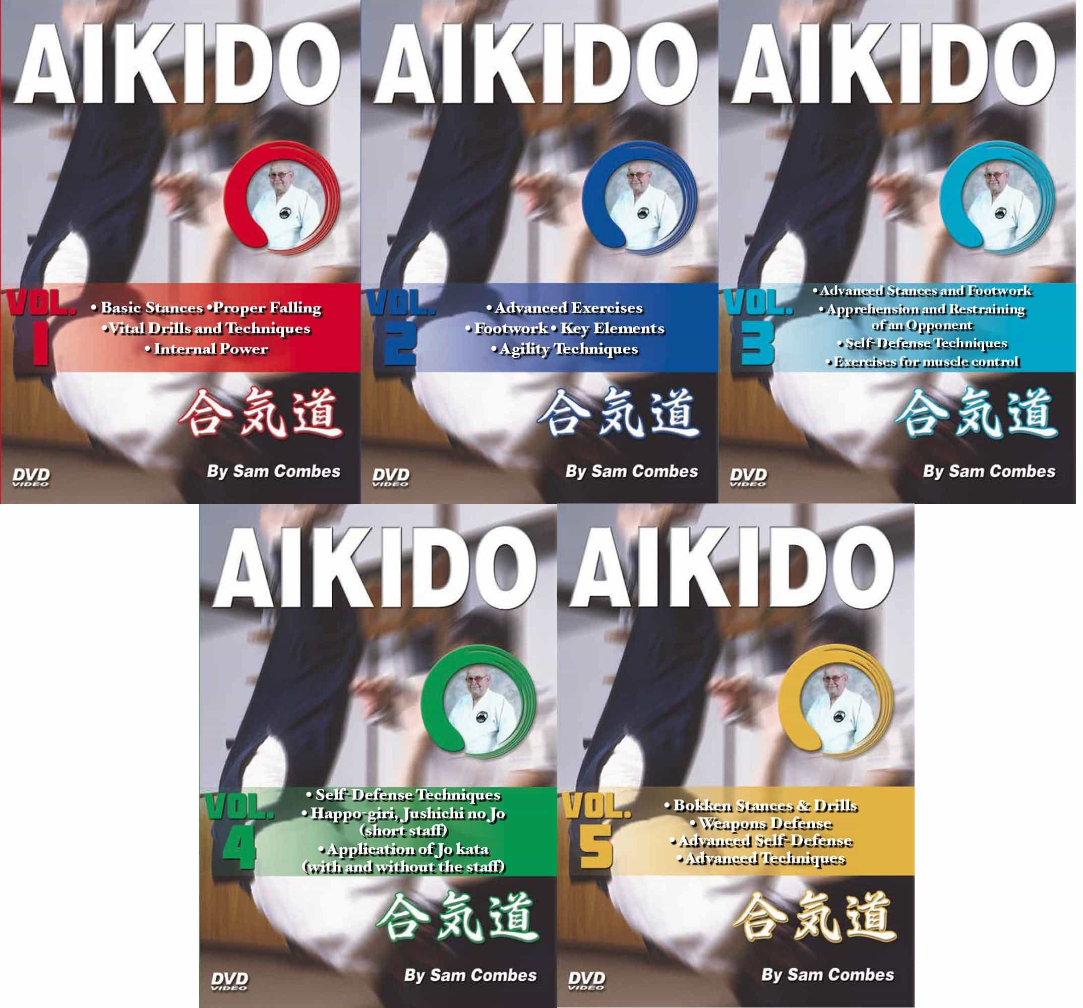 5 Dvd Set Aikido Ki, Footwork, Self Defense, Weapons, Chokes, Kata - Sam Combes