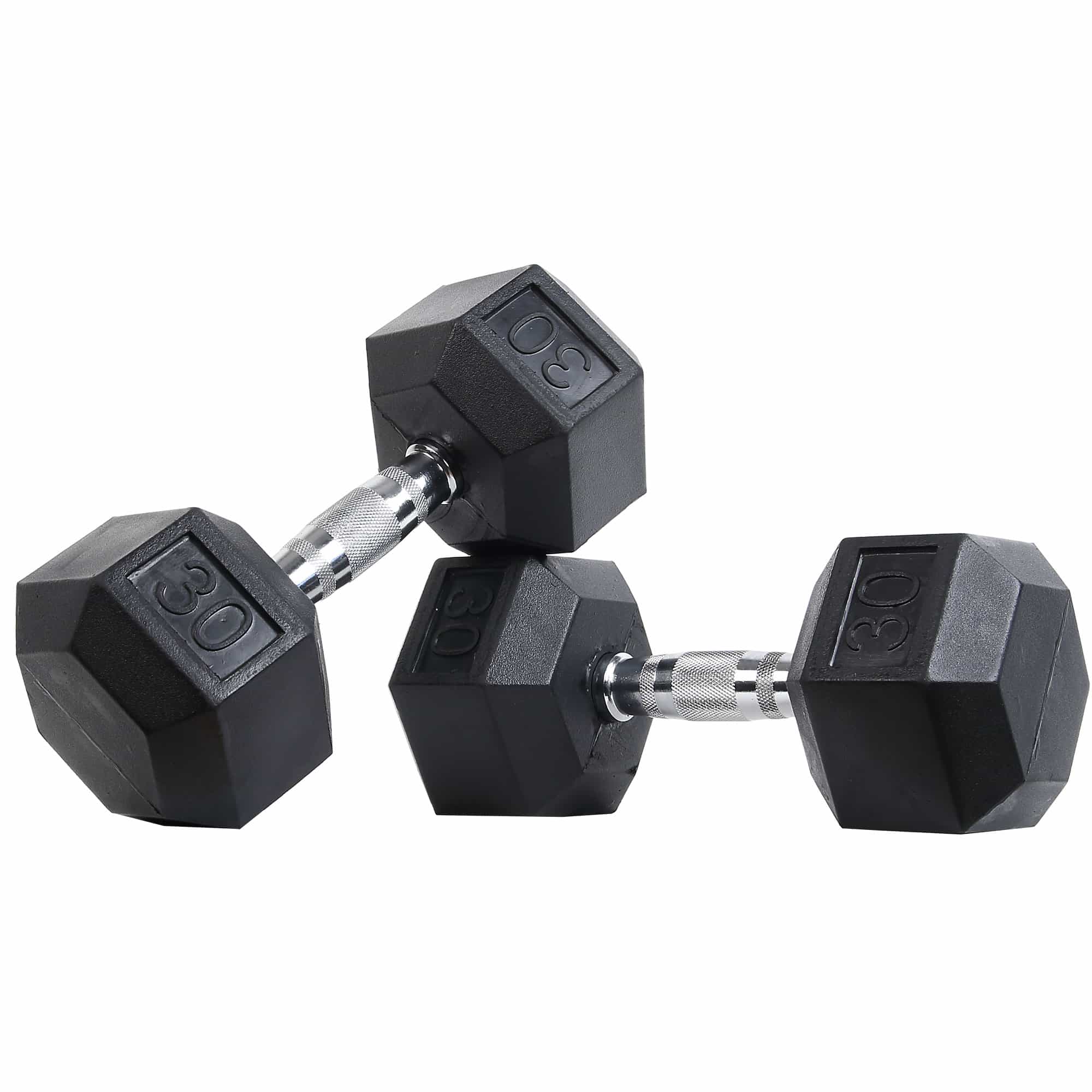 Rubber Hex Dumbbell With Ergo Handles, 30Lbs, Pair