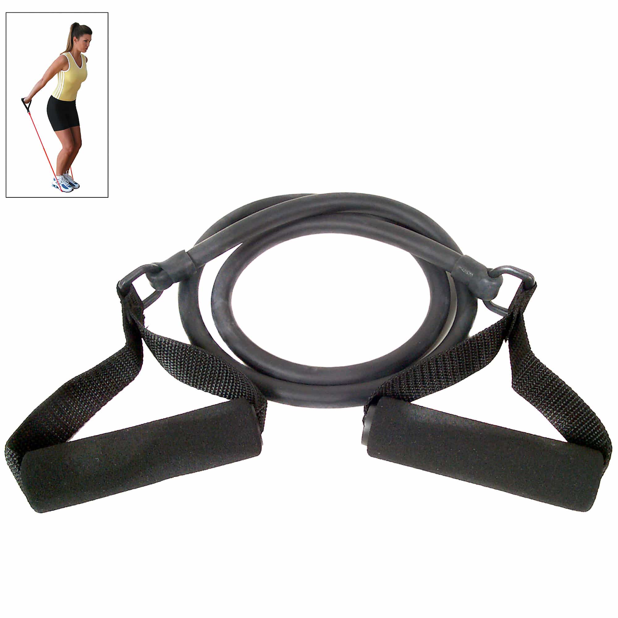 Resistance Tube With Foam Grips, Extra Heavy Resistance, 14.5-17 Lbs, Black