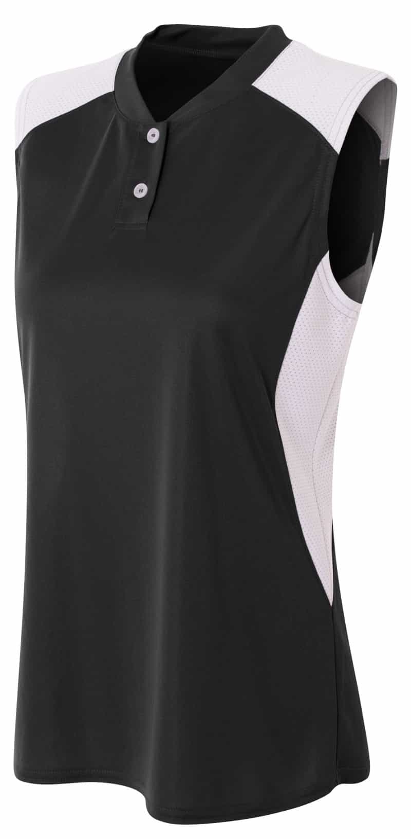 Women's Sleeveless Henley W/ Stretch Mesh Contrast