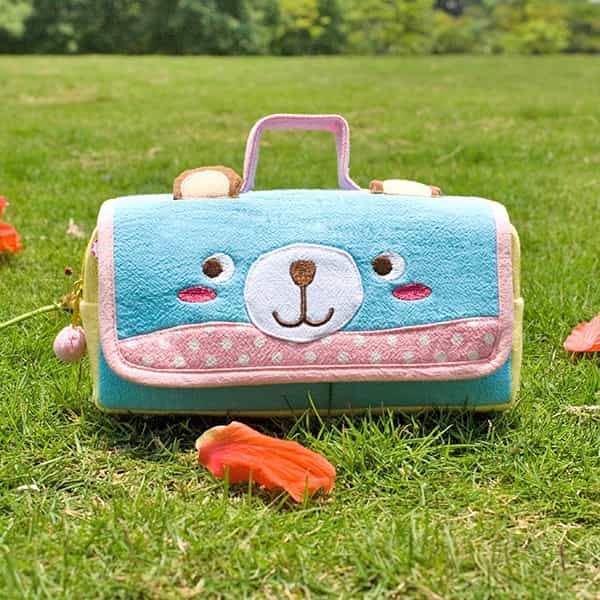 Embroidered Applique Pencil Pouch Bag / Cosmetic Bag - Blue Bear
