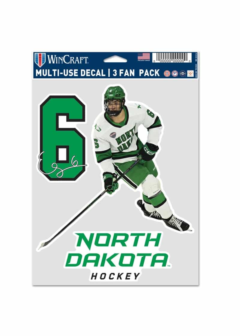 E.J. Emery #6 UND Hockey 3 Pc Multi-Use Decal Set