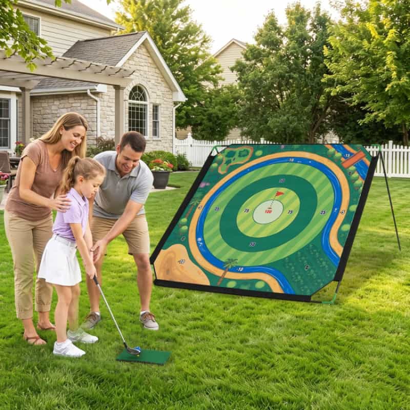 71 X 71 Inches Golf Chipping Game Set With 2 Adjustable Clubs