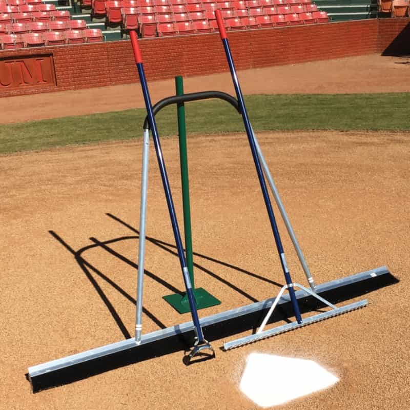 Field Prep Package Includes..(1) 36" Field Rake (1) Dirt Tamp (1) 2-Way Hoe & (1) 7′ Pro Drag Broom