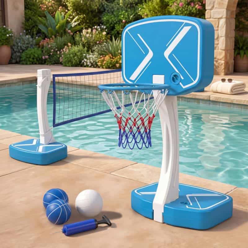 2-In-1 Pool Basketball Hoop and Volleyball Net