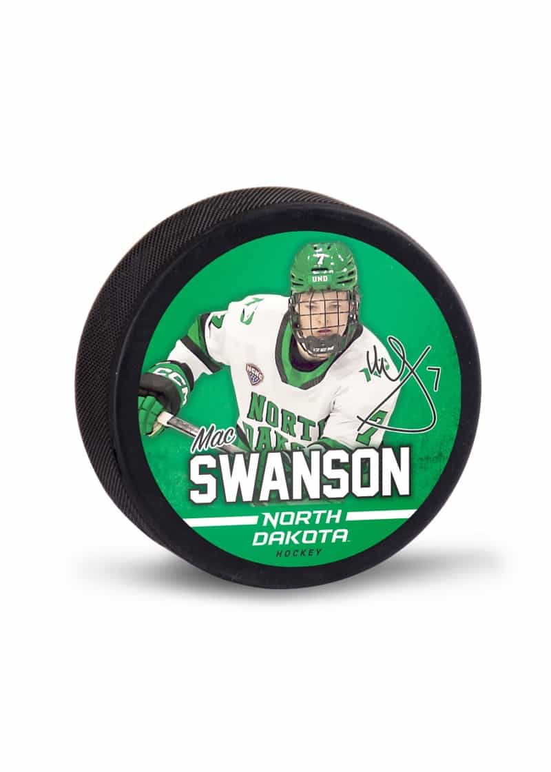 Mac Swanson #7 UND Hockey Player Puck