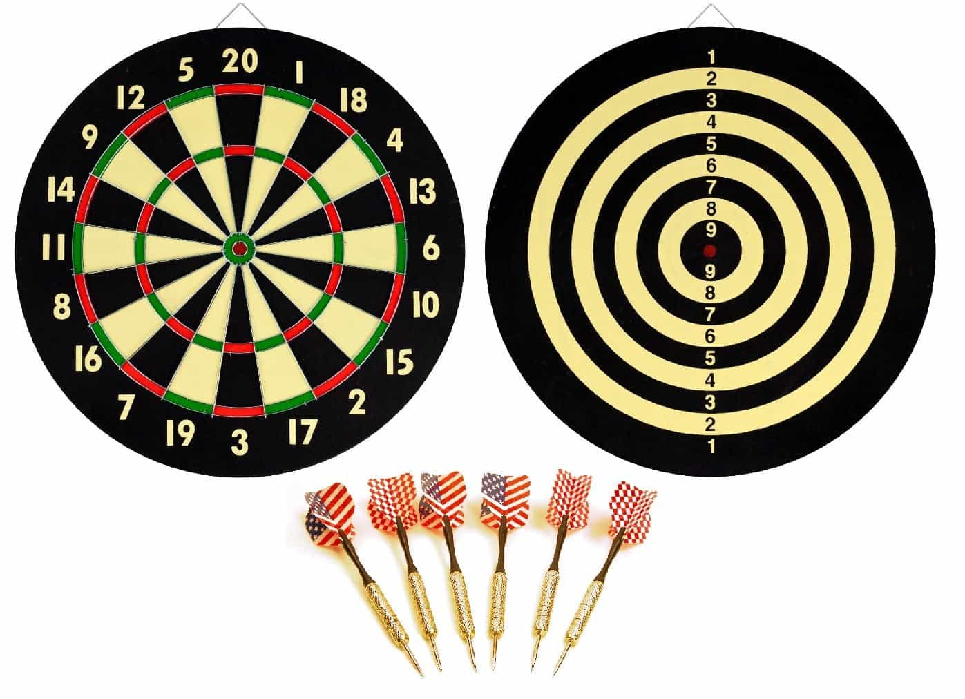 Dartboard Set - Double Sided 16.5" Dart Board + 6 Brass Tipped Darts