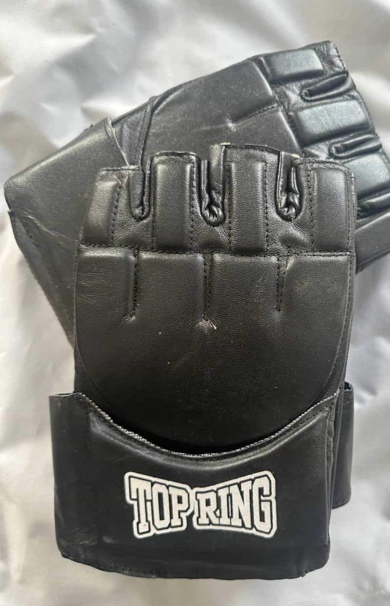 Open Box Top Ring Leather Fingerless MMA Gloves XL