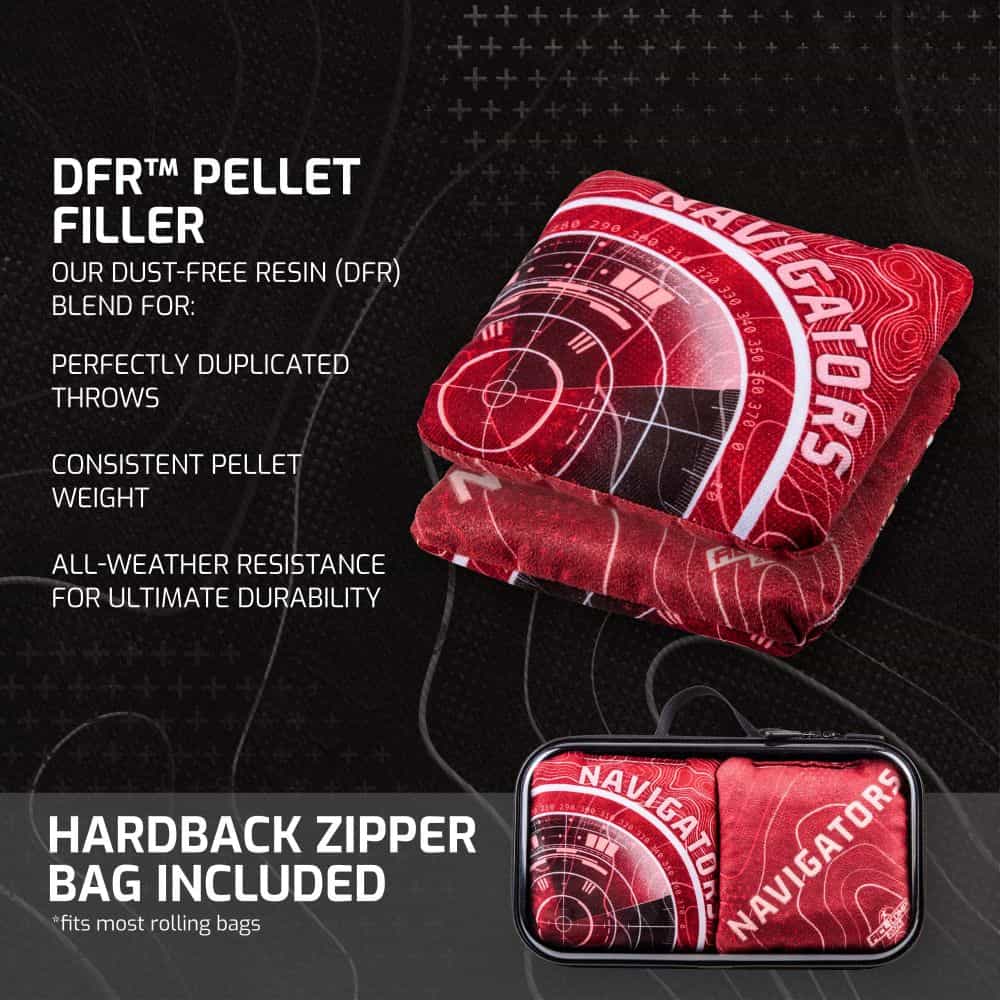 American Cornhole League Comp Red Navigator Cornhole Bags With Dual Fabric Design