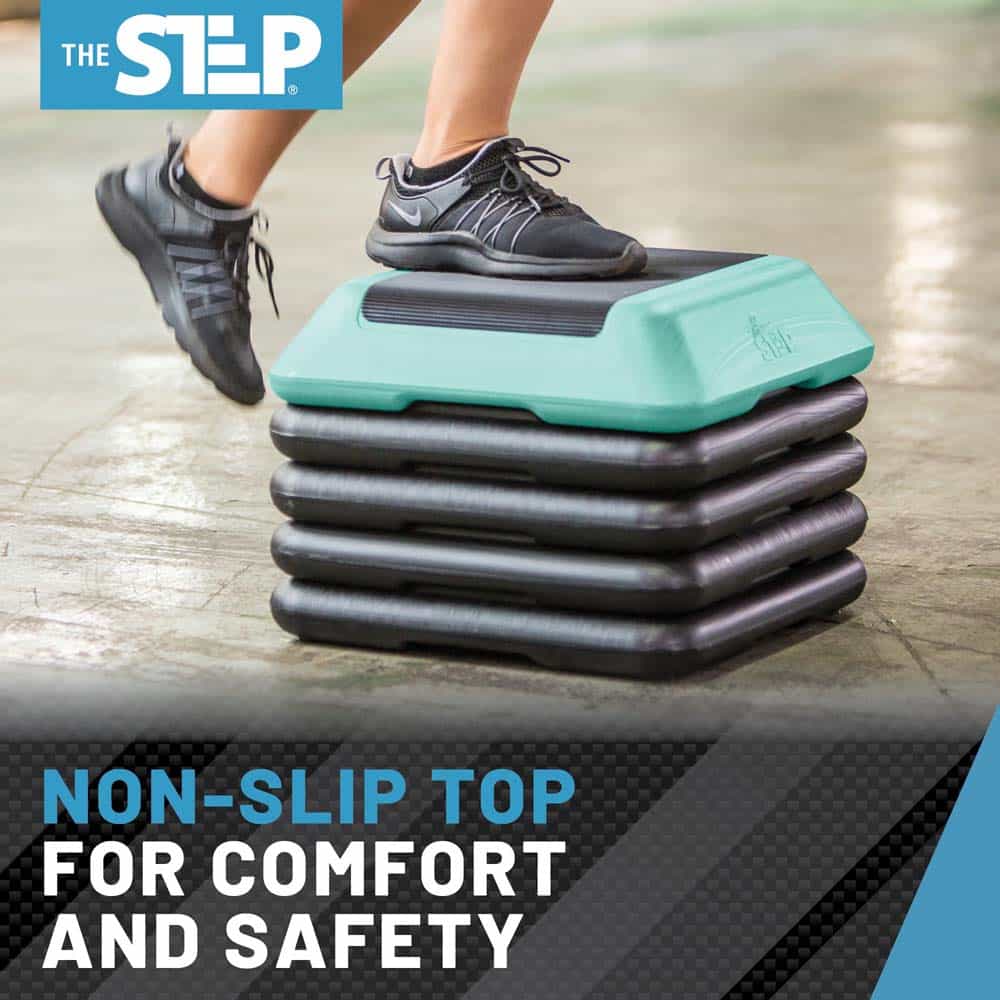 The Step Adjustable High Step Aerobic Platform With 4 Risers - Made In The Usa - Teal