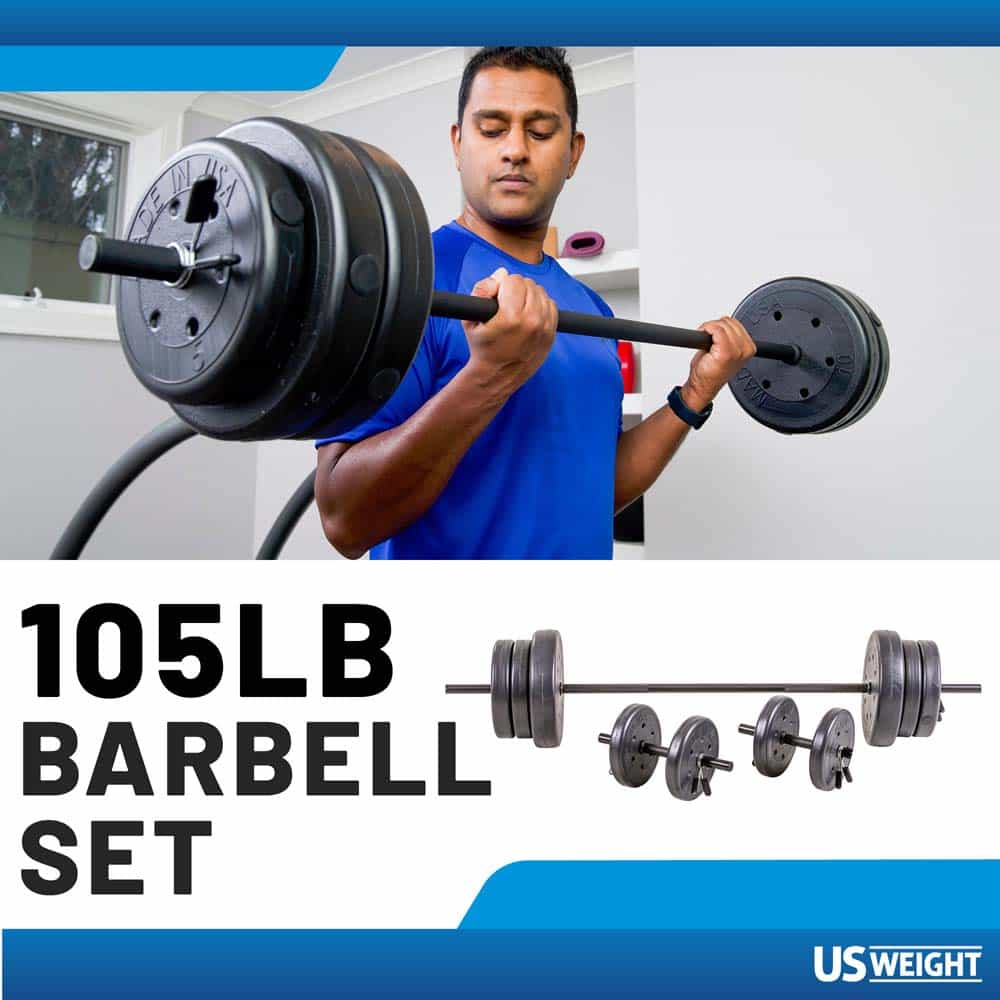 Us Weight 105 Pound Barbell Weight Set For Home Gym| Adjustable Weight Set With Two Dumbbell Bars And Full 6 Ft Bar