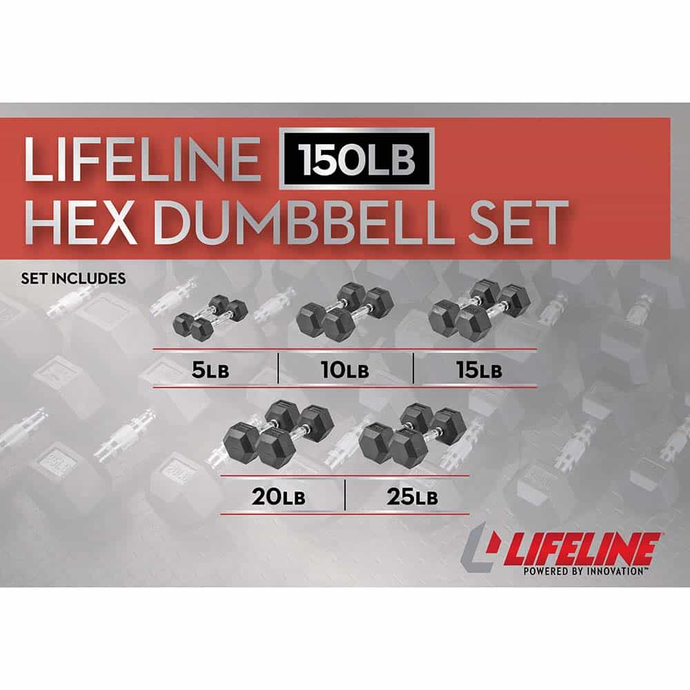 Lifeline Hex Rubber Dumbbell Fitness Training Weight Sets