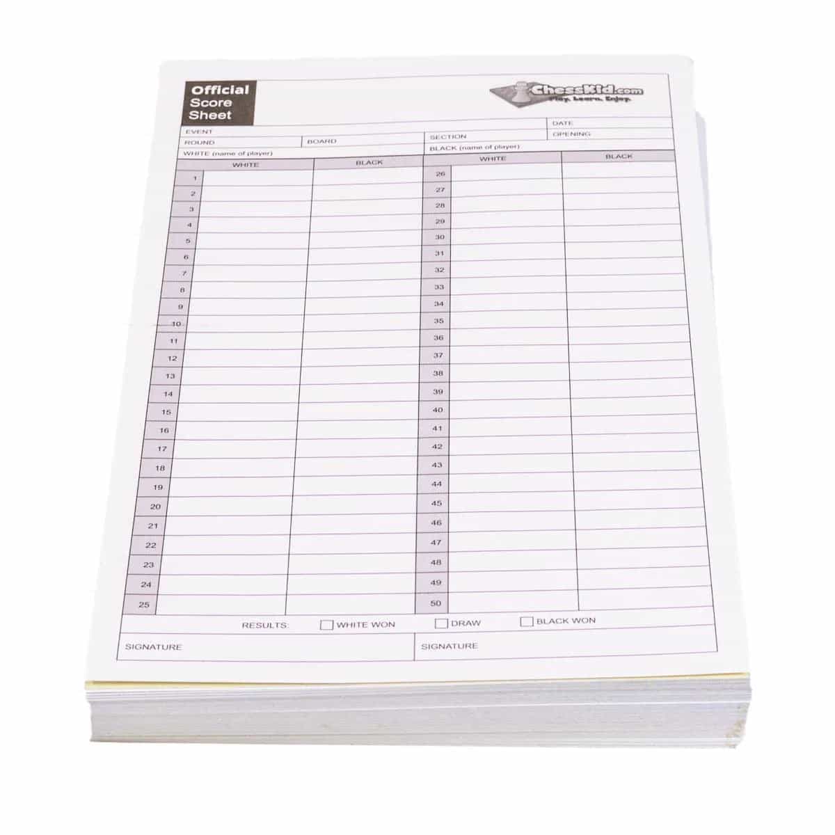 Chesskid.Com Carbonless Copy Score Sheets - 100 Sheets