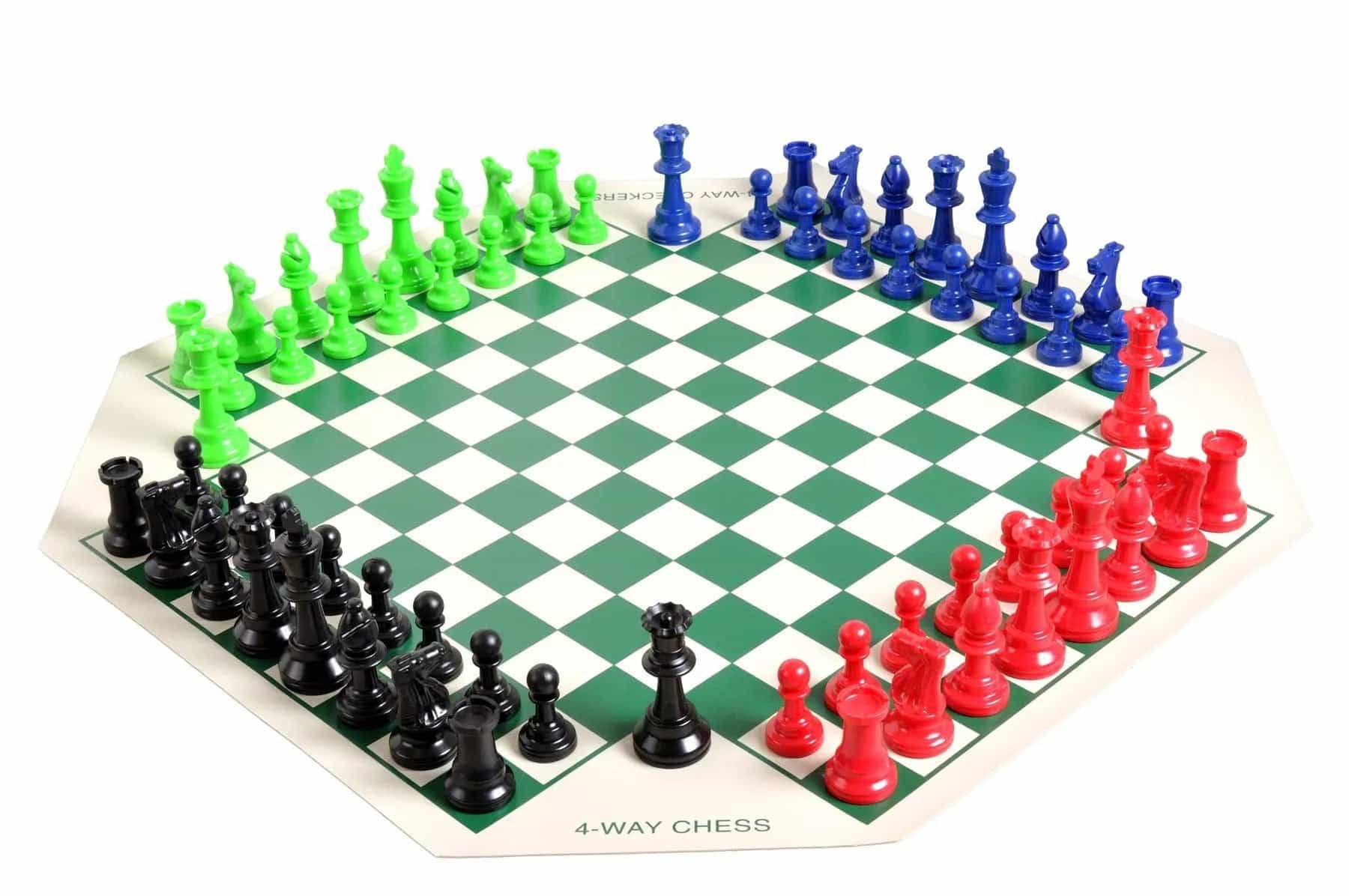 4 Player Chess Set with Vinyl Board and Colored Pieces