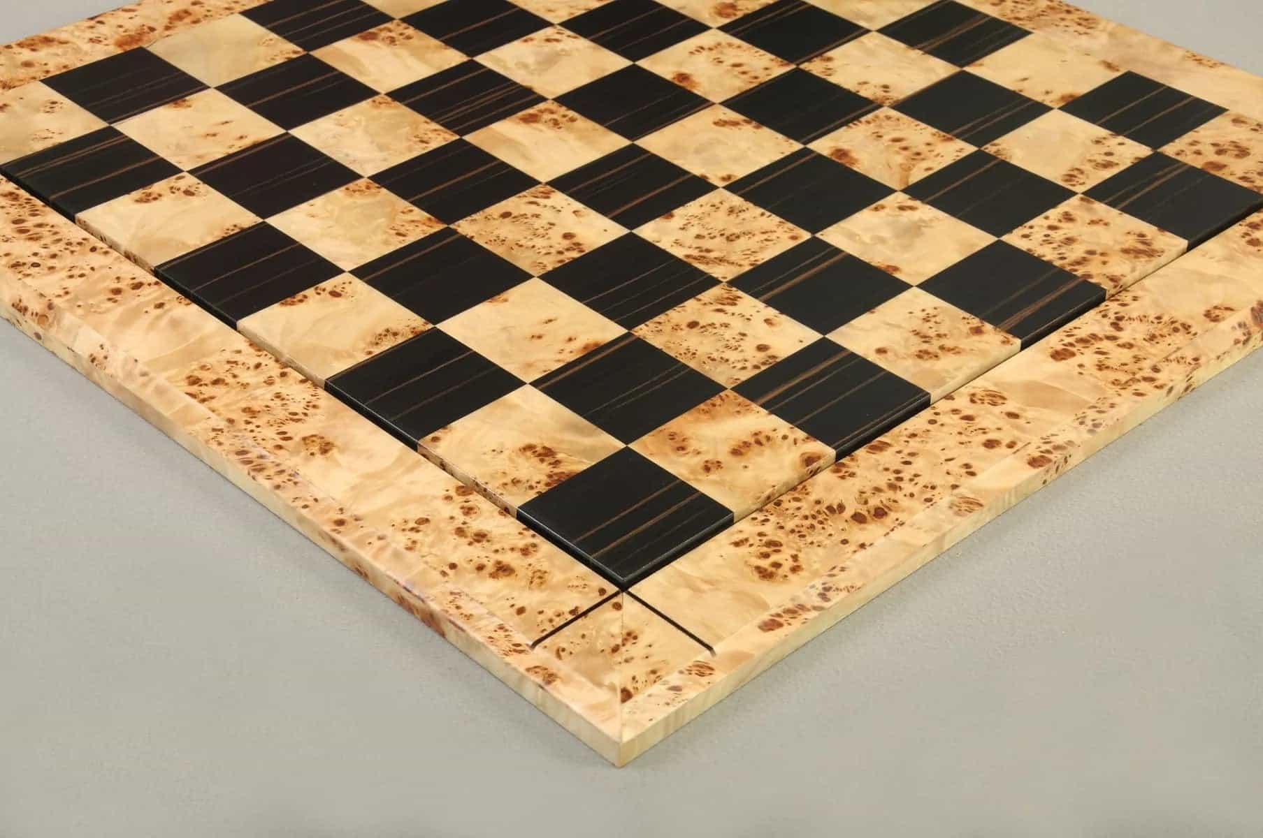 Maple Burl & Ebony Reproduction Of The Drueke Chess Board - 2.5" Squares