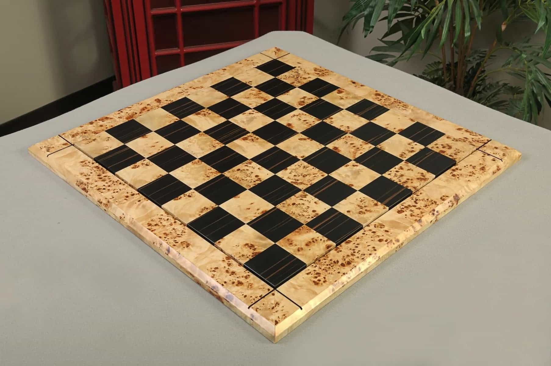 Maple Burl & Ebony Drueke Chess Board, 2.5" Squares