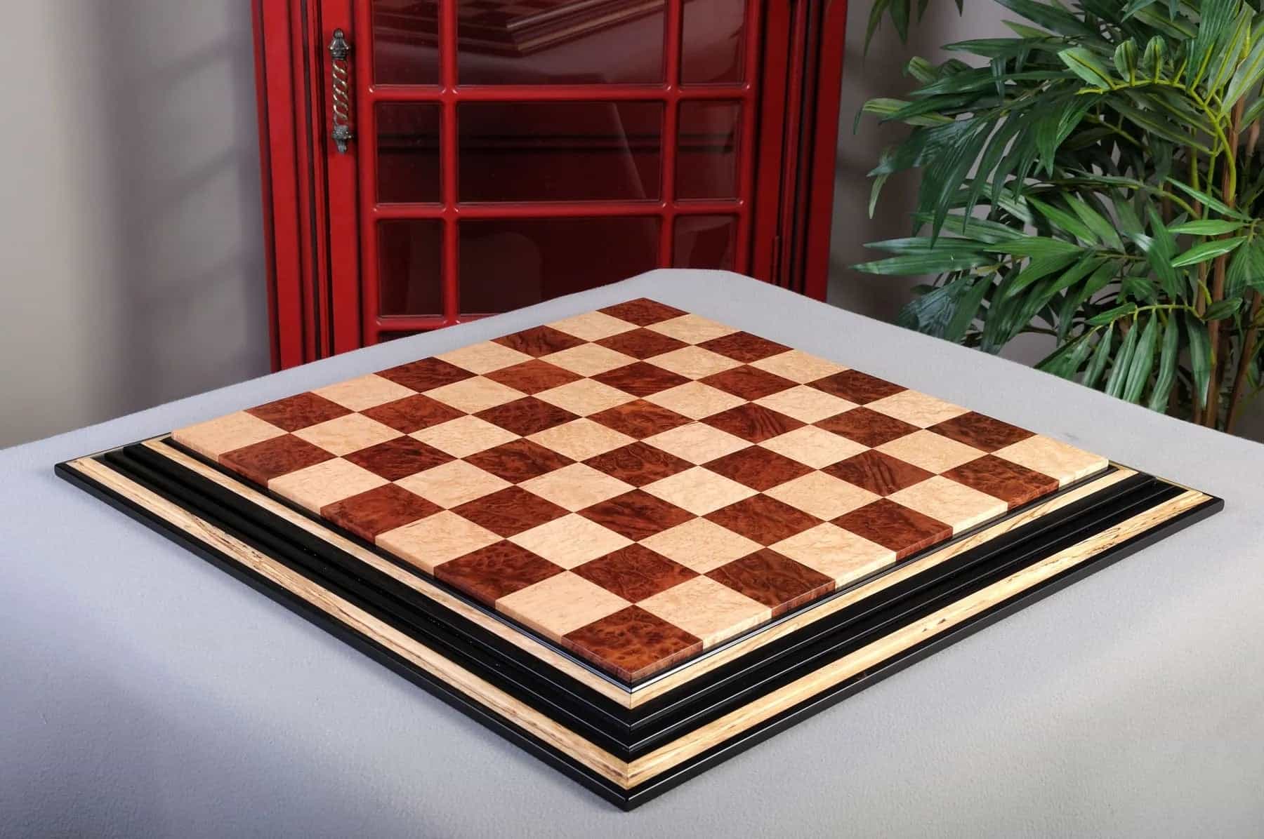 Pre-Order - Signature Contemporary Chess Board - Vasticola Burl / Bird's Eye Maple - 2.5" Squares