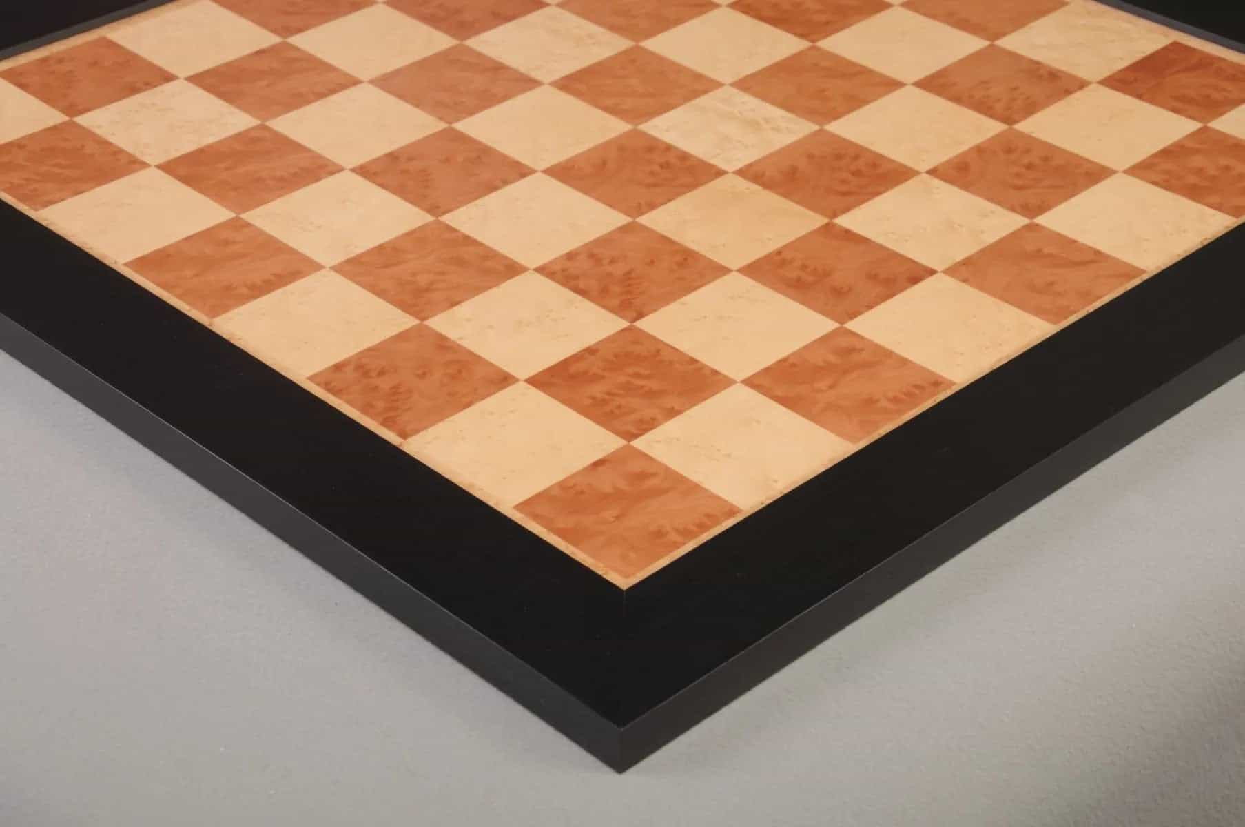 Olmo Burl, Genuine Ebony & Bird's Eye Maple Chess Board