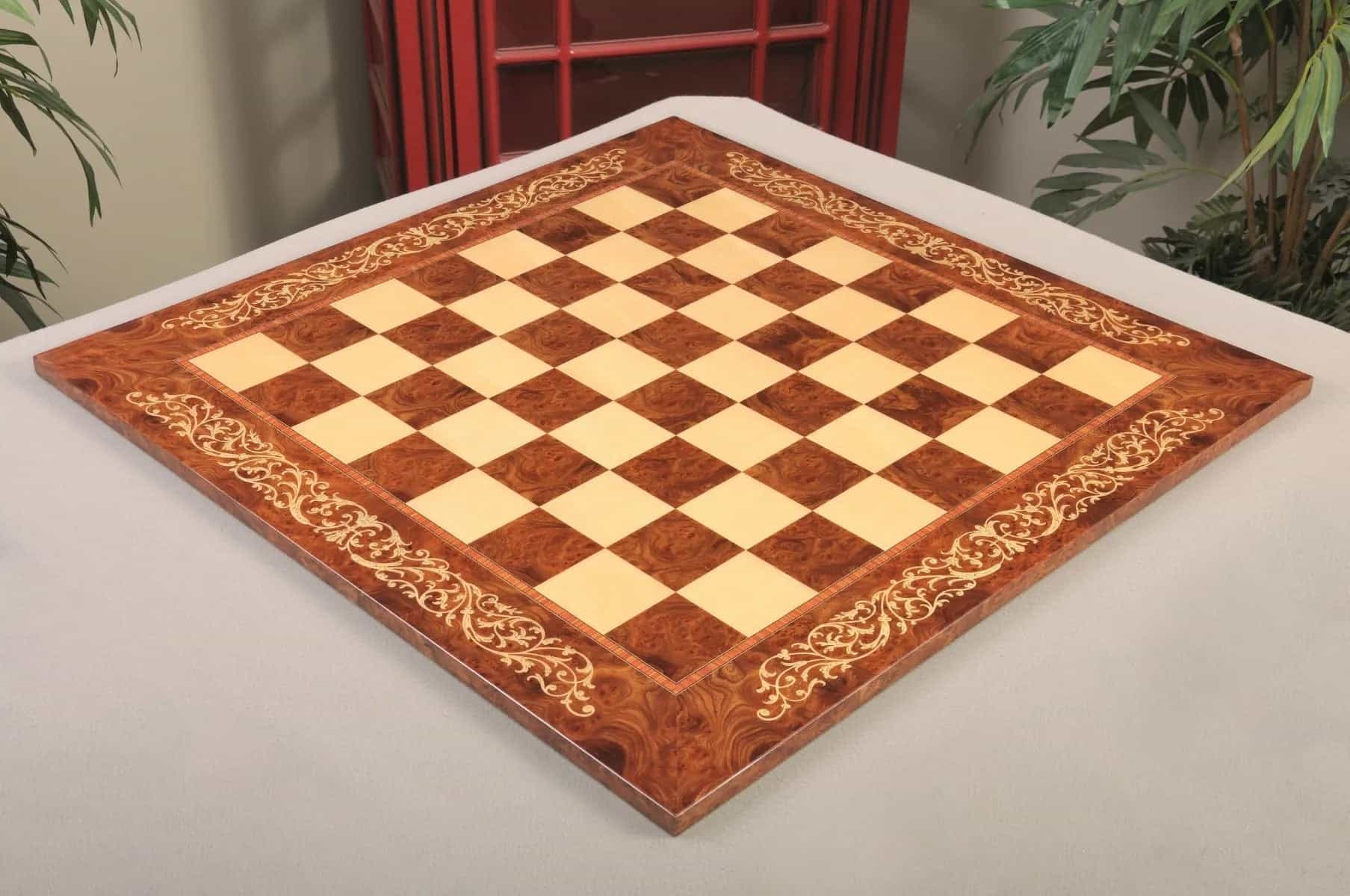 Elm Burl & Maple Traditional Chess Board