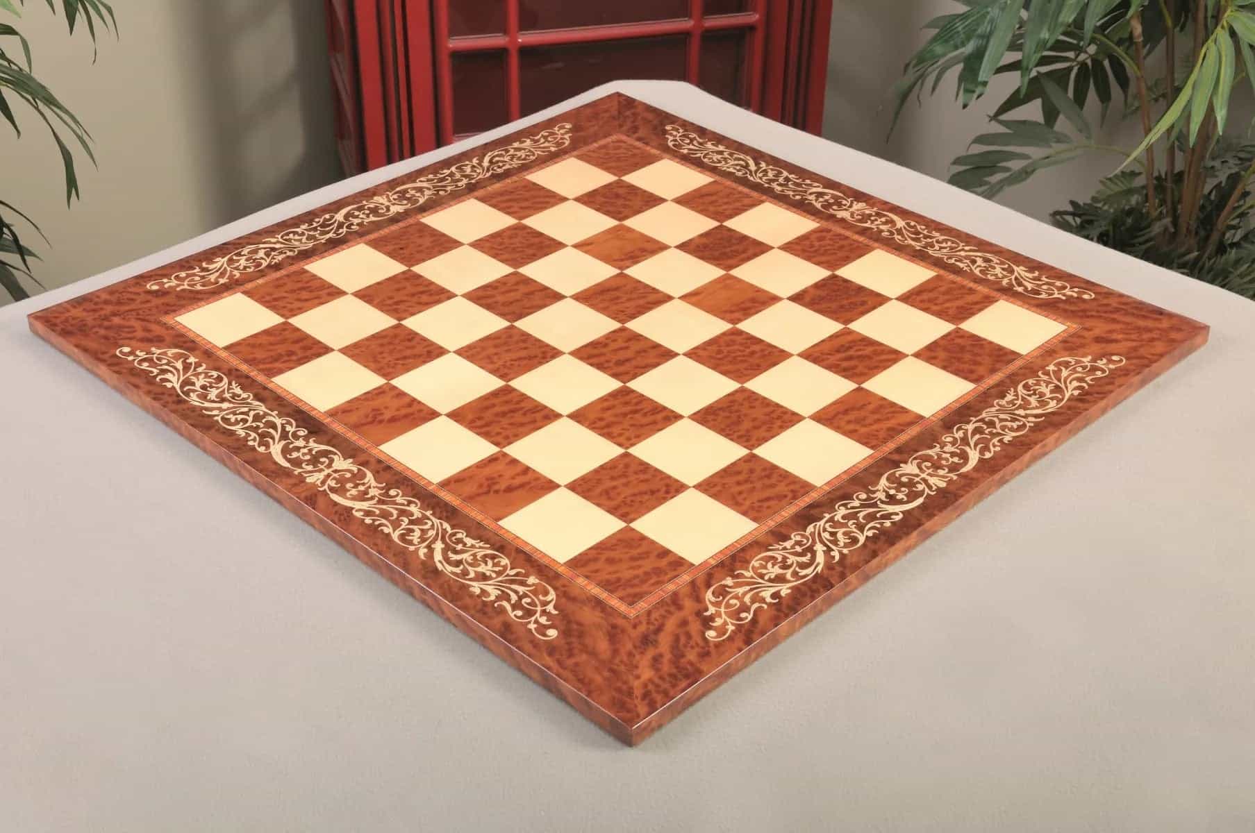 Inlaid Vavona Burl & Maple Traditional Chess Board