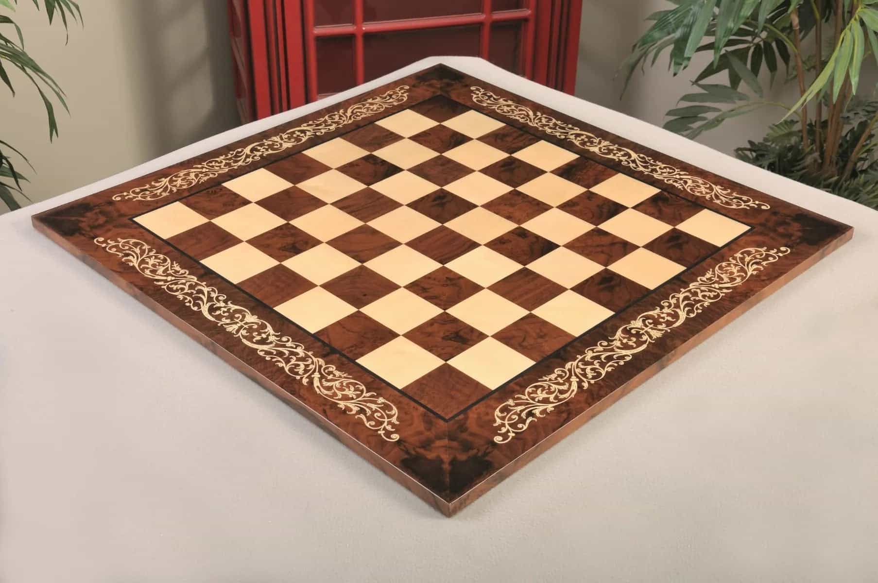 Inlaid Walnut Burl & Maple Traditional Chess Board