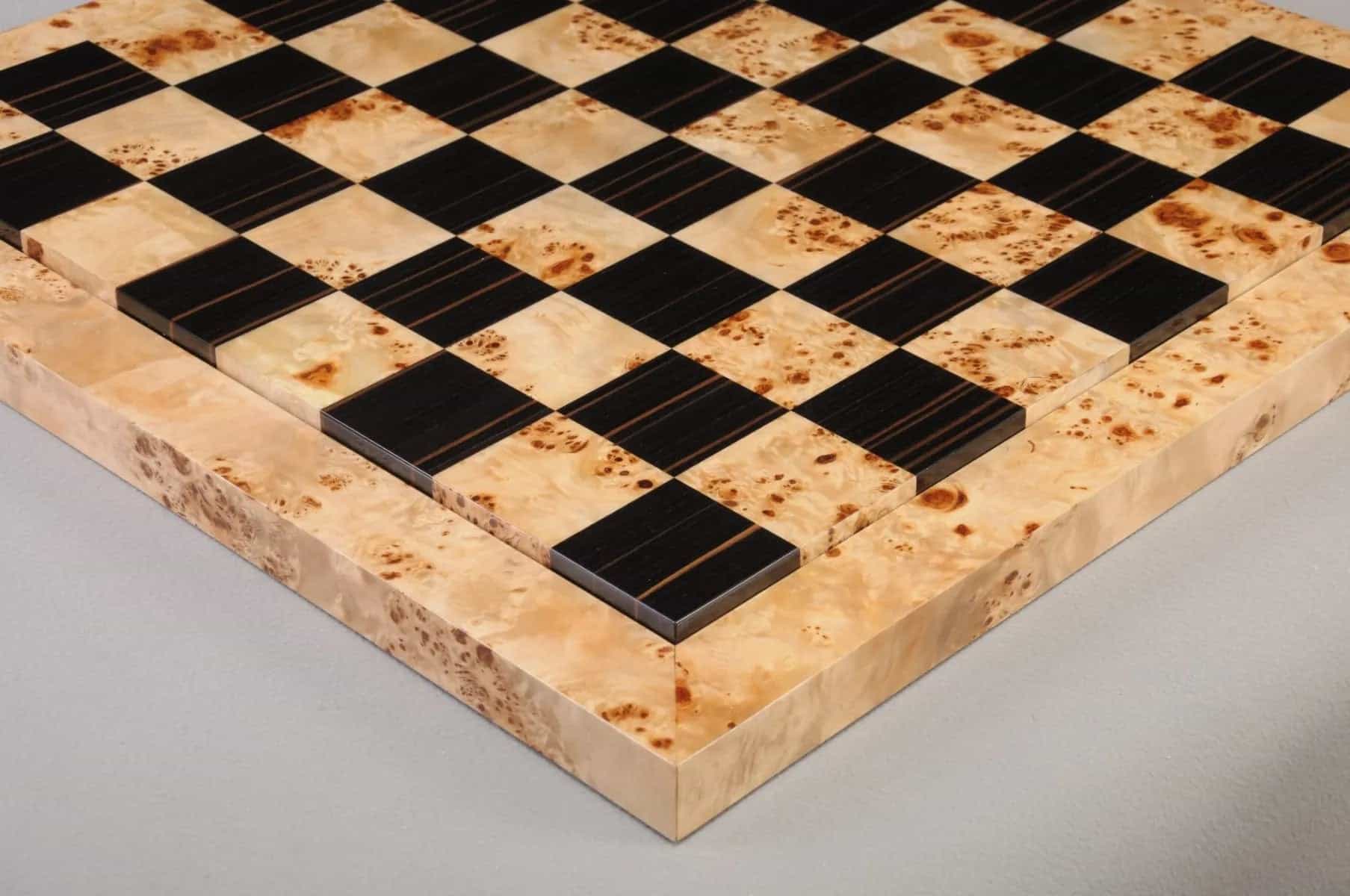 Genuine Ebony & Maple Burl Superior Contemporary Chess Board