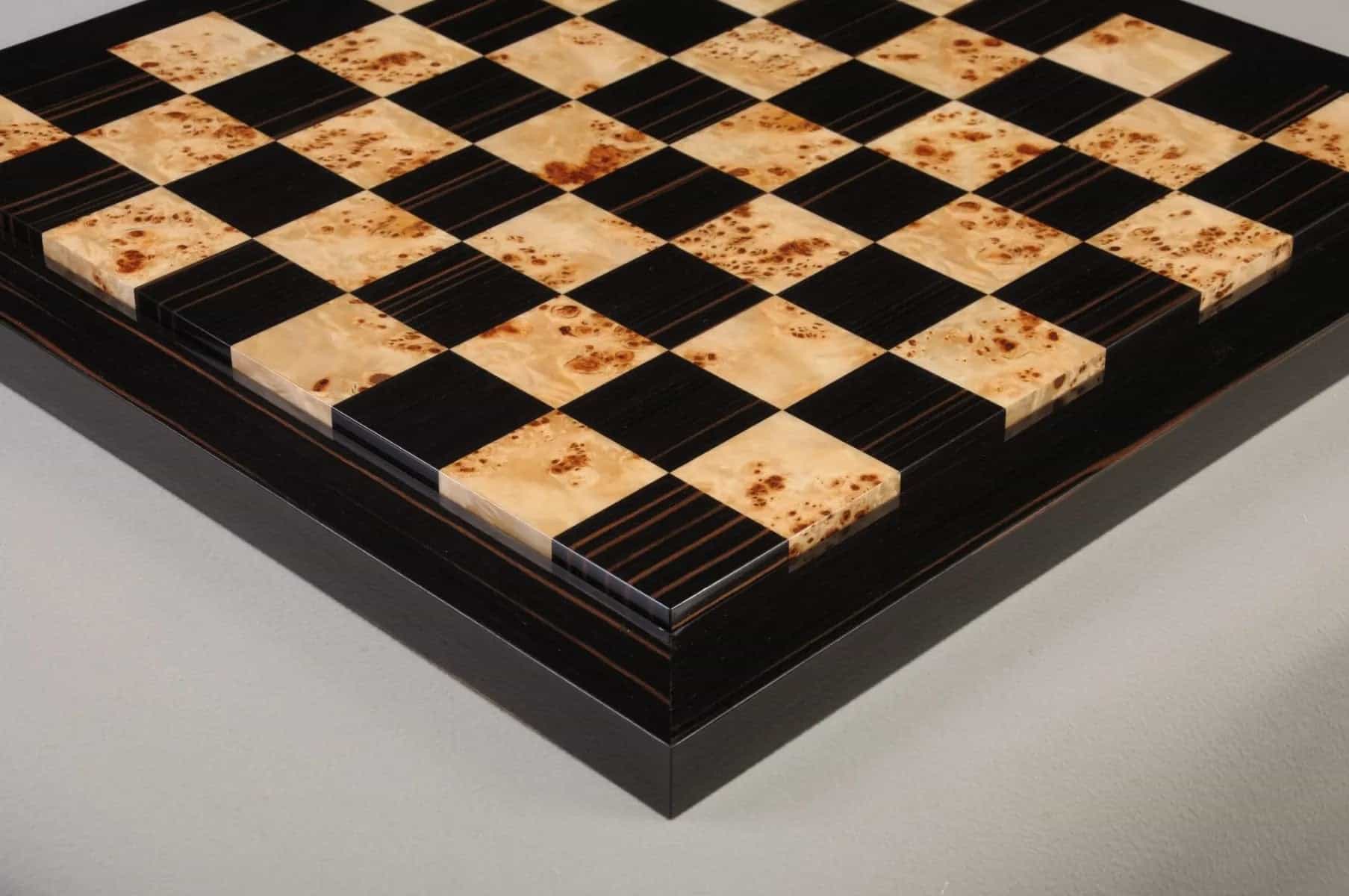 Ebony Frame Genuine Ebony & Maple Burl Chess Board