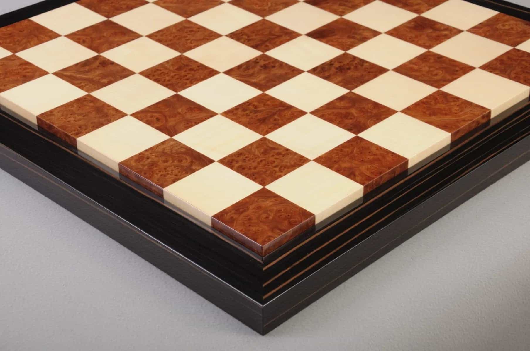 Ebony Frame Olmo Burl & Maple Chess Board