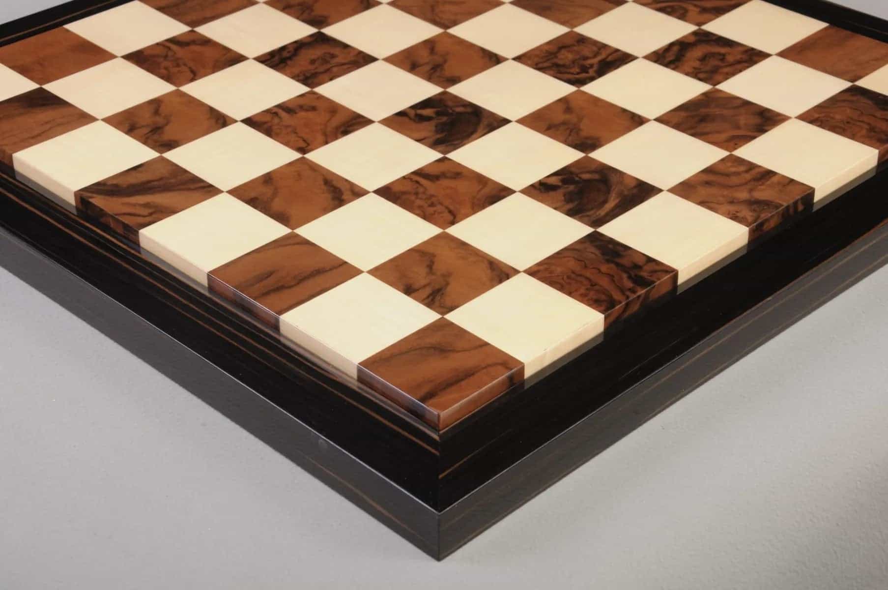 Ebony Frame Walnut Burl & Maple Chess Board