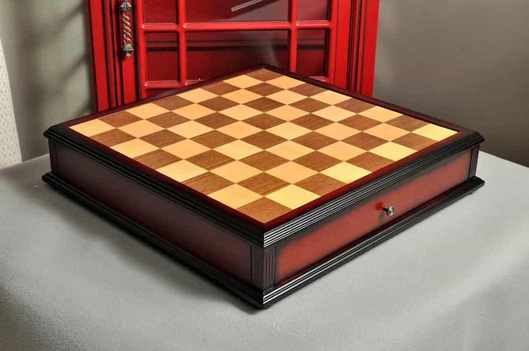Walnut and Maple Antique Tiroir Chess Board with Storage Drawers