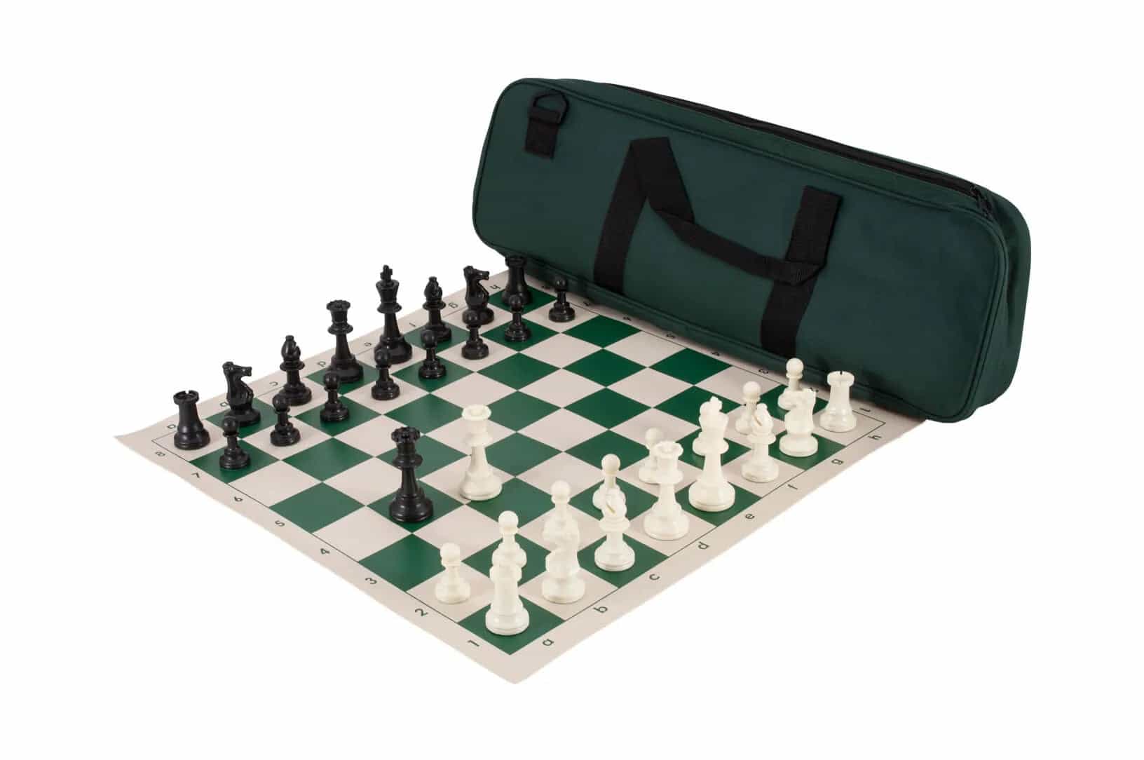 Deluxe Chess Set Combination - Solid Plastic Regulation Pieces | Vinyl Chess Board | Deluxe Bag