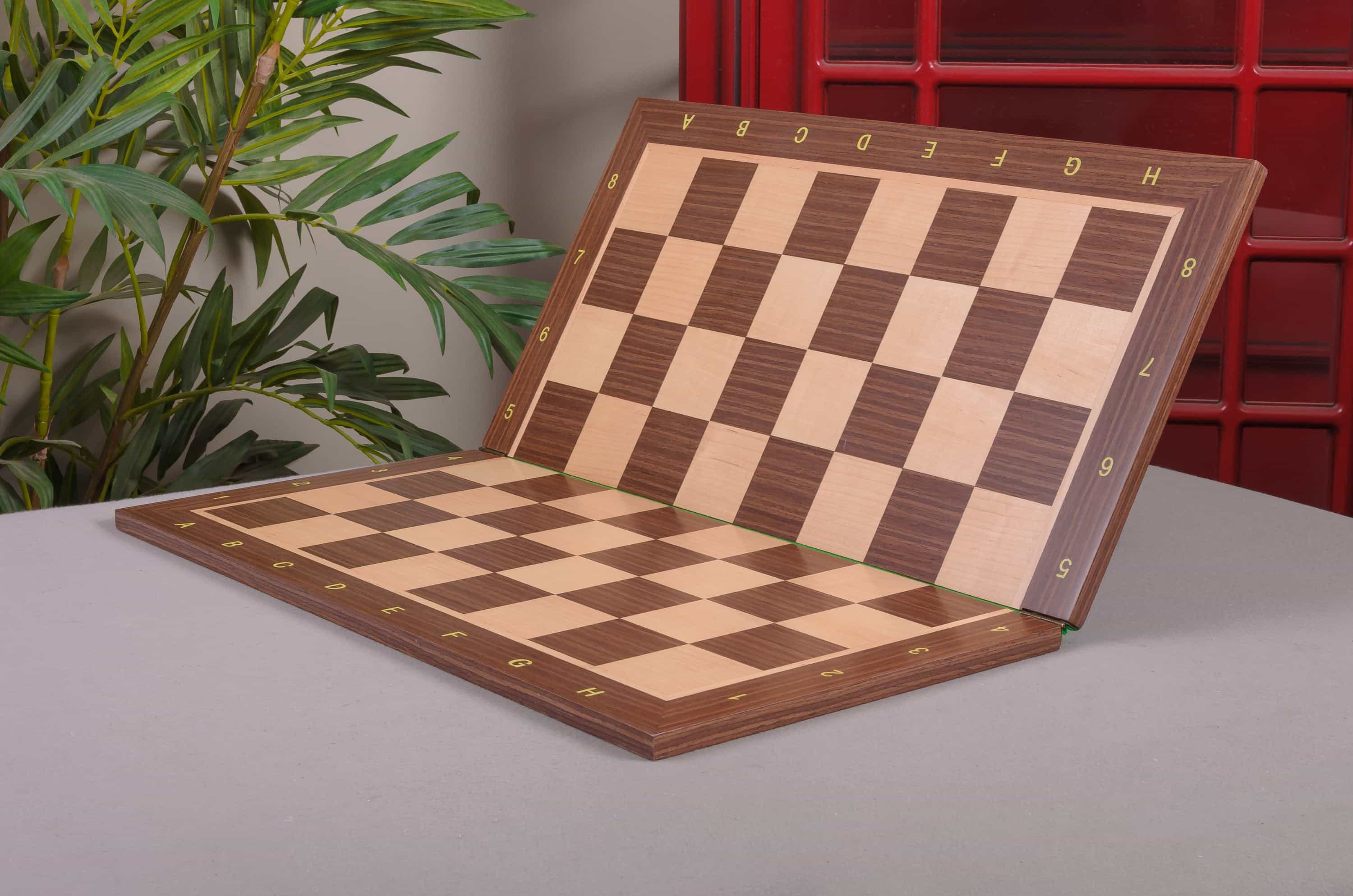 Imperfect - Folding Striped Ebony - With Notation - Wooden Tournament Chessboard