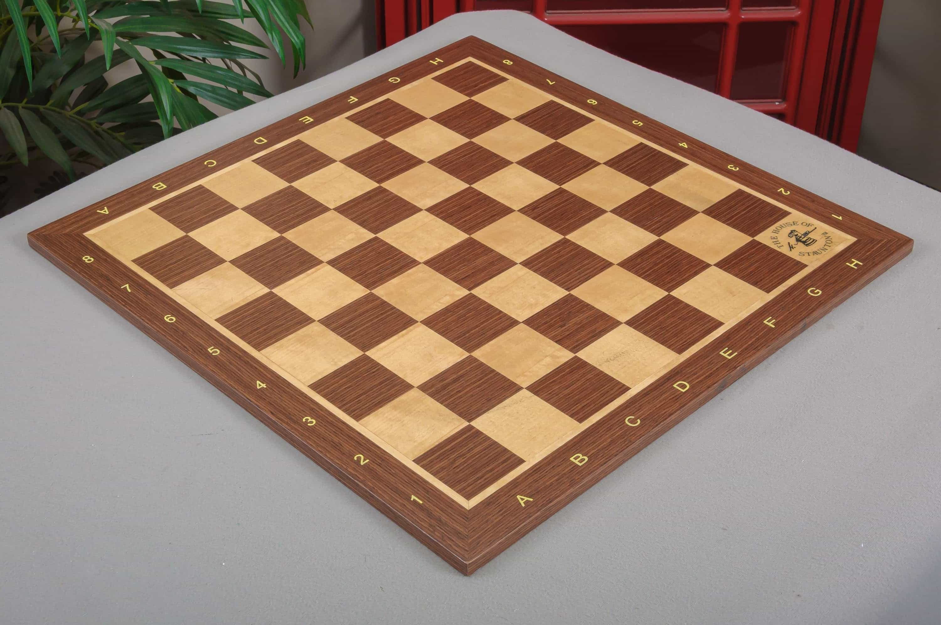 Imperfect - 2.25" - Macassar Ebony - With Notation And Logo - Wooden Tournament Chess Board