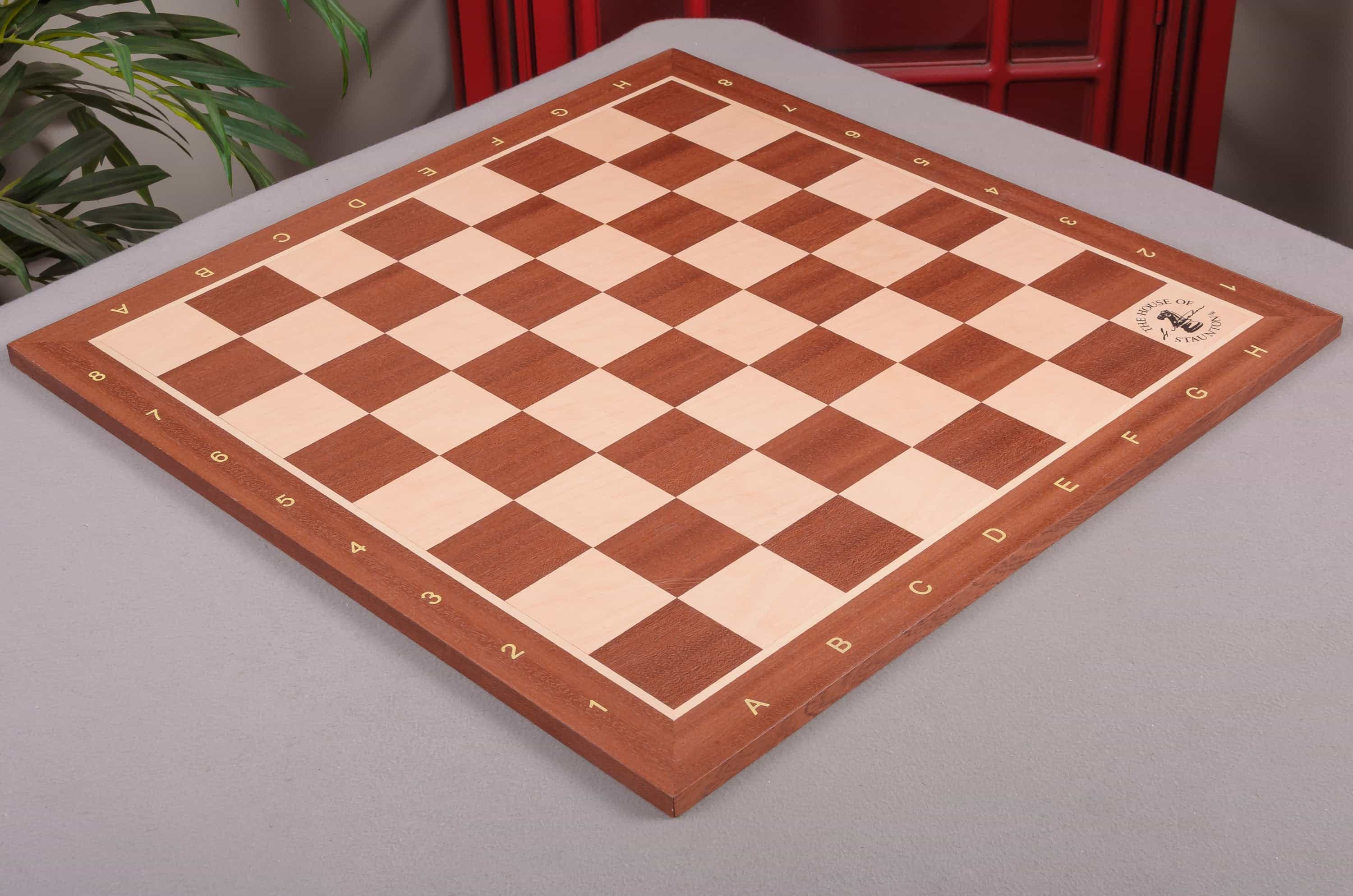 Imperfect - 2.25" - Mahogany - With Notation And Logo - Wooden Tournament Chess Board