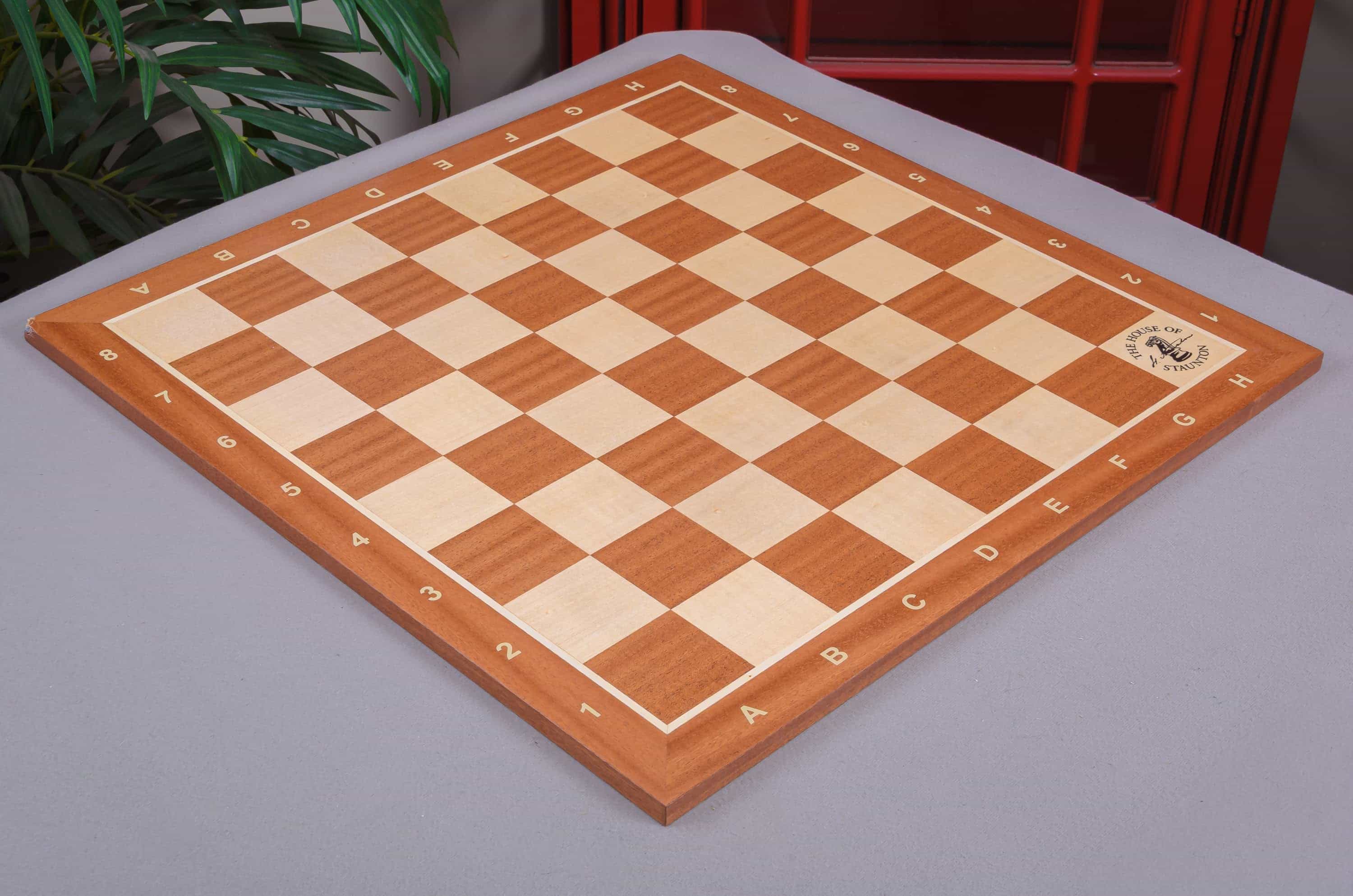 Imperfect - 2.25" - Mahogany - With Notation And Logo - Wooden Tournament Chess Board