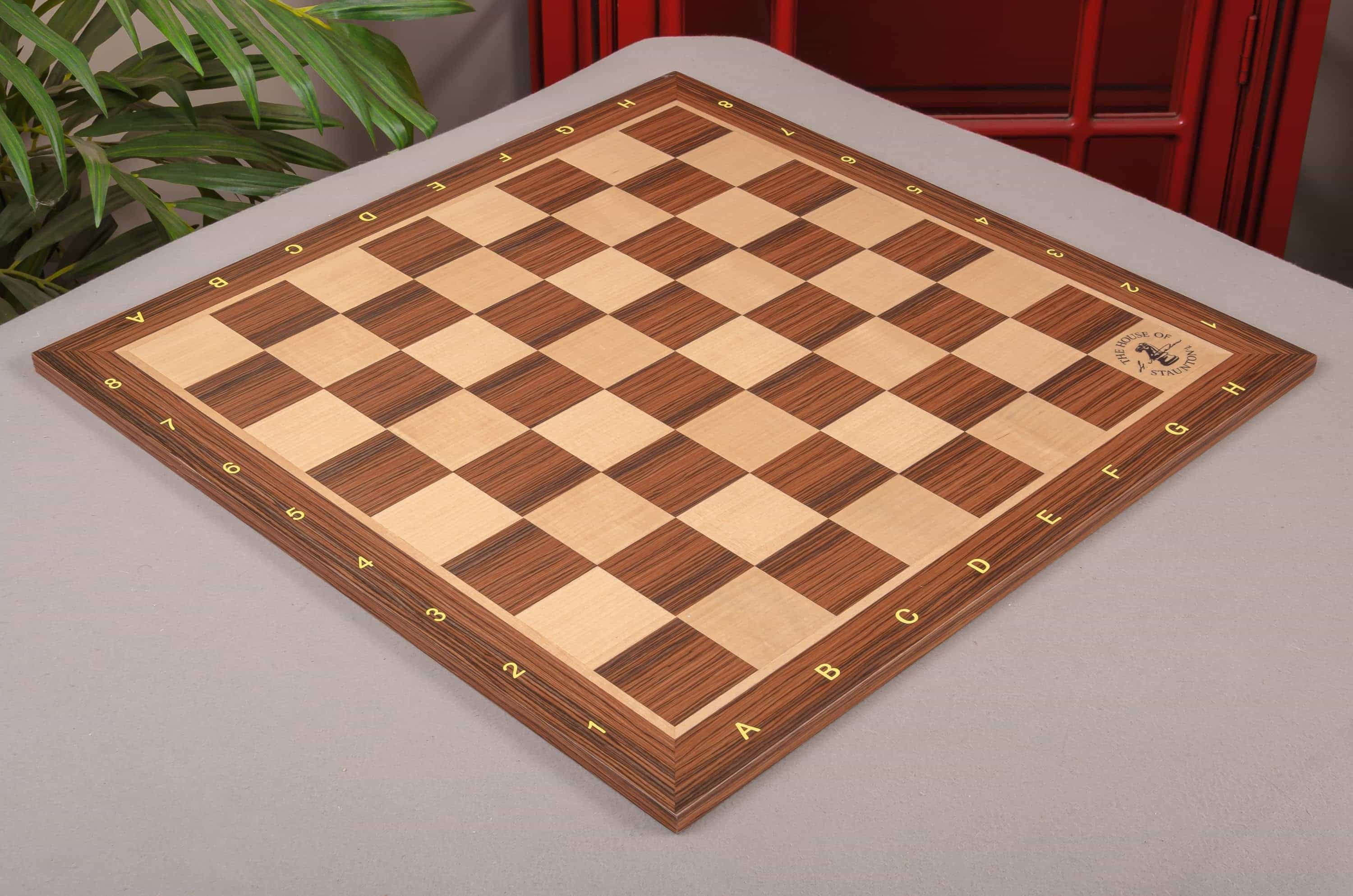 Imperfect - 2.25" - Burmese Rosewood - With Notation And Logo - Wooden Tournament Chess Board