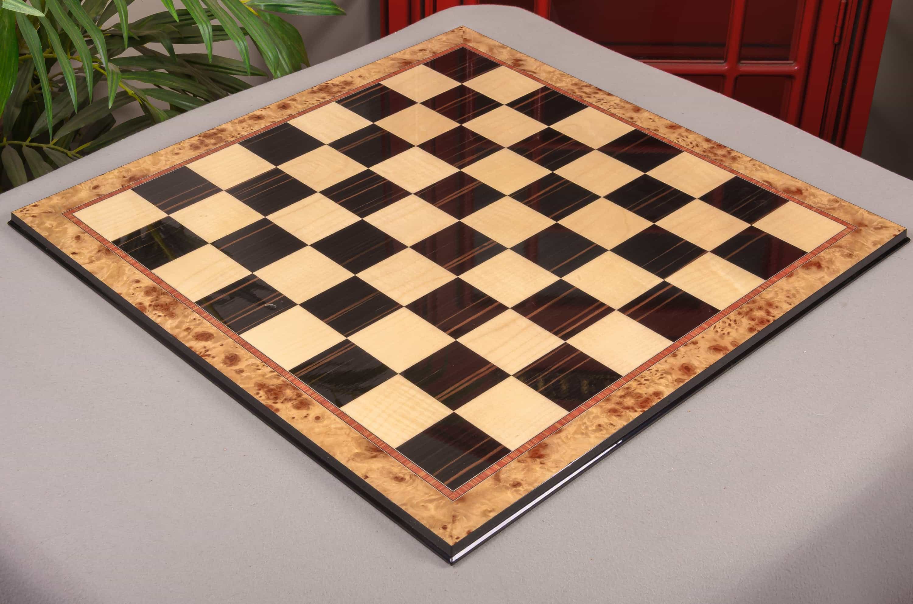 Imperfect - Maple Burl & Ebony Superior Traditional Chessboard - 2.5" Squares - Gloss Finish
