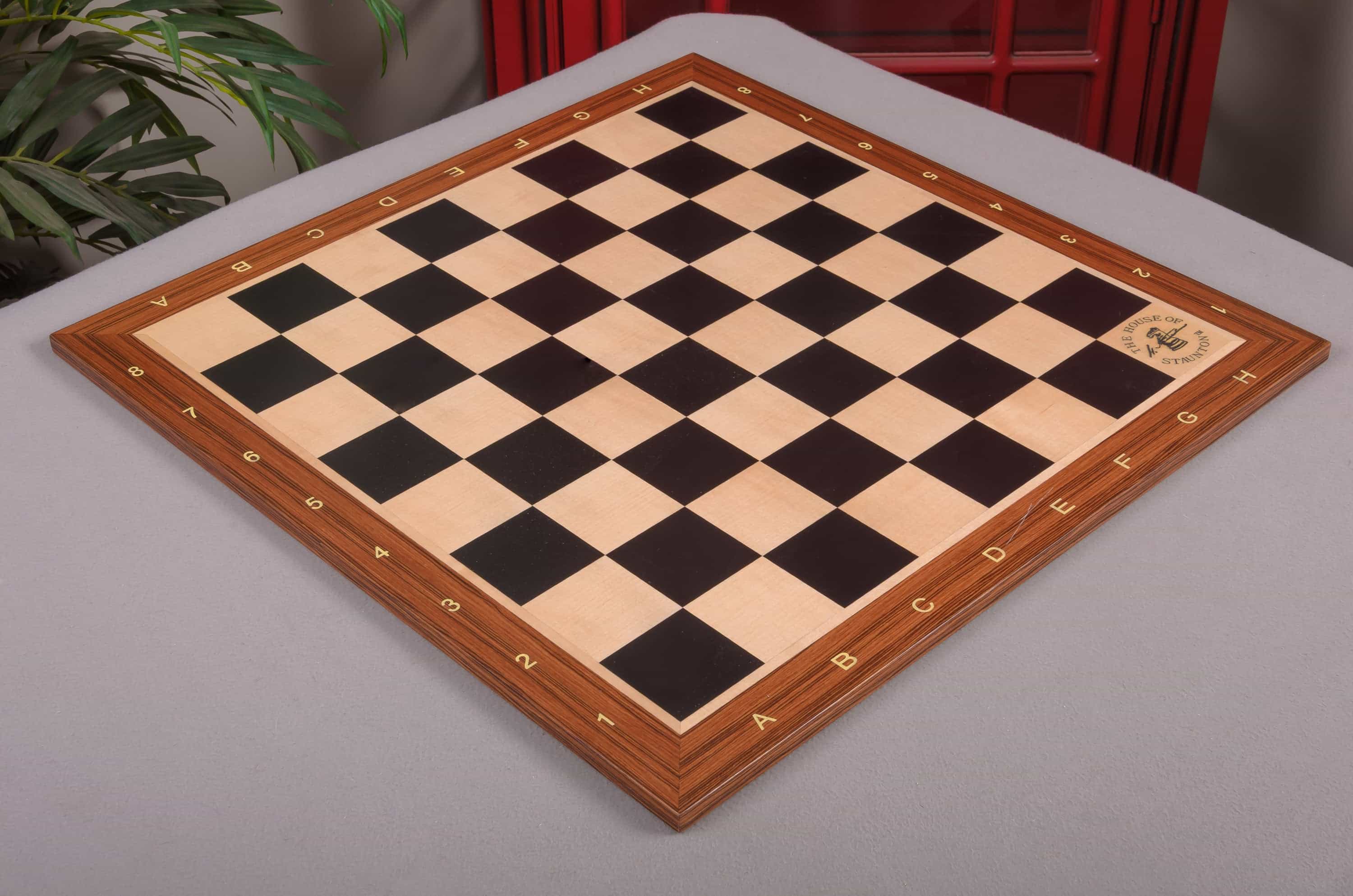 Imperfect - 2.25" - Black Anegre - With Notation And Logo - Wooden Tournament Chess Board