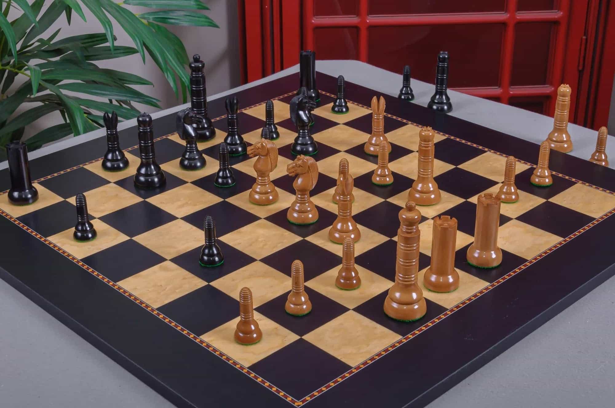 Imperfect - 4.0" Philidor - Genuine Ebony / Antiqued Boxwood - Wood Chess Pieces