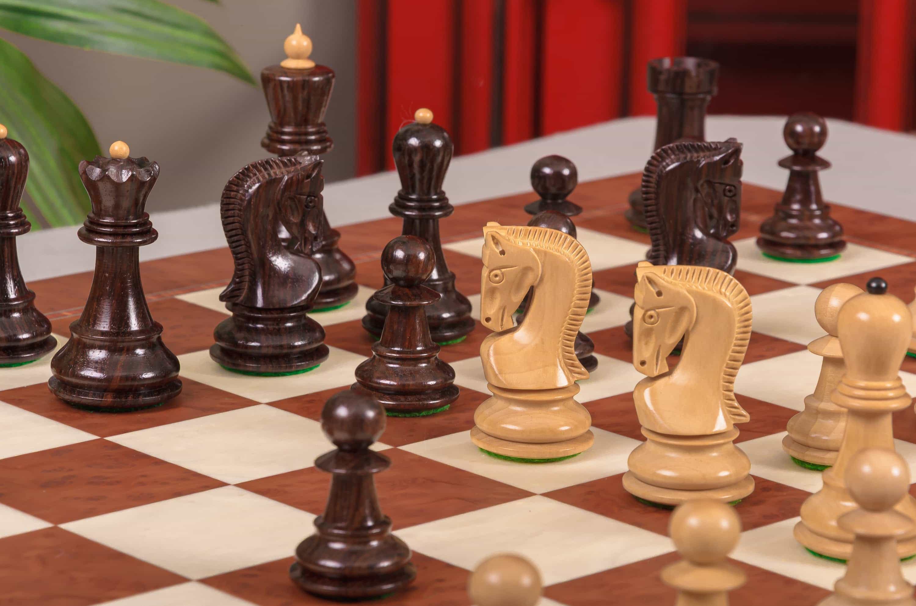 Imperfect - 2.875" Zagreb '59 - Indian Rosewood / Boxwood - Wood Chess Pieces