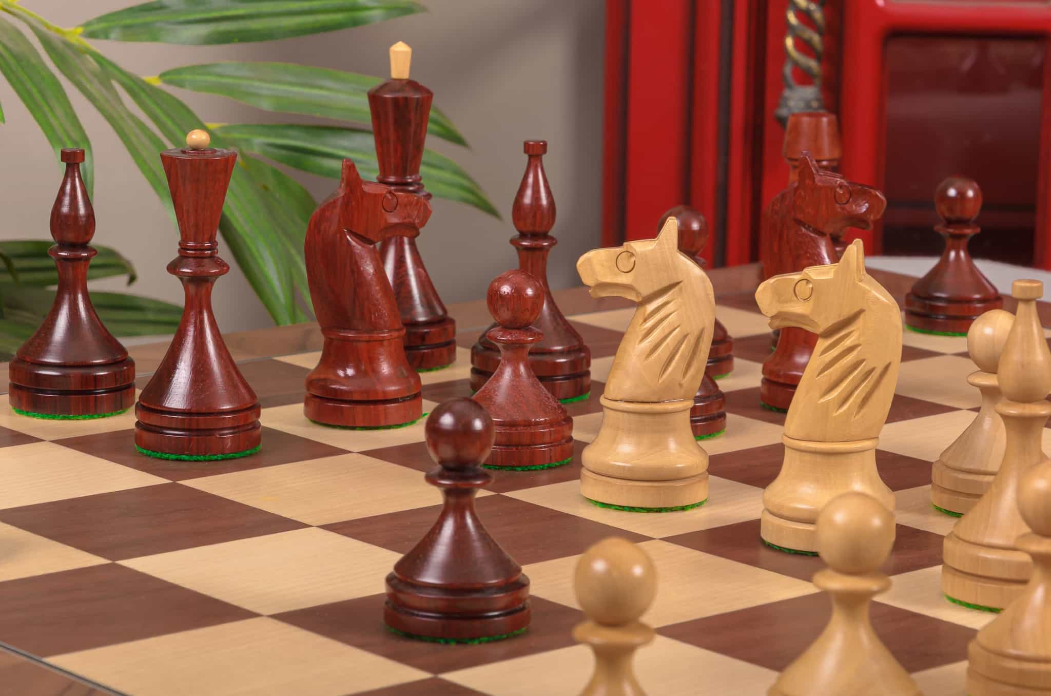 Imperfect - 4.2" Circa 1961 Baku Series Wood Chess Pieces - Blood Rosewood / Boxwood