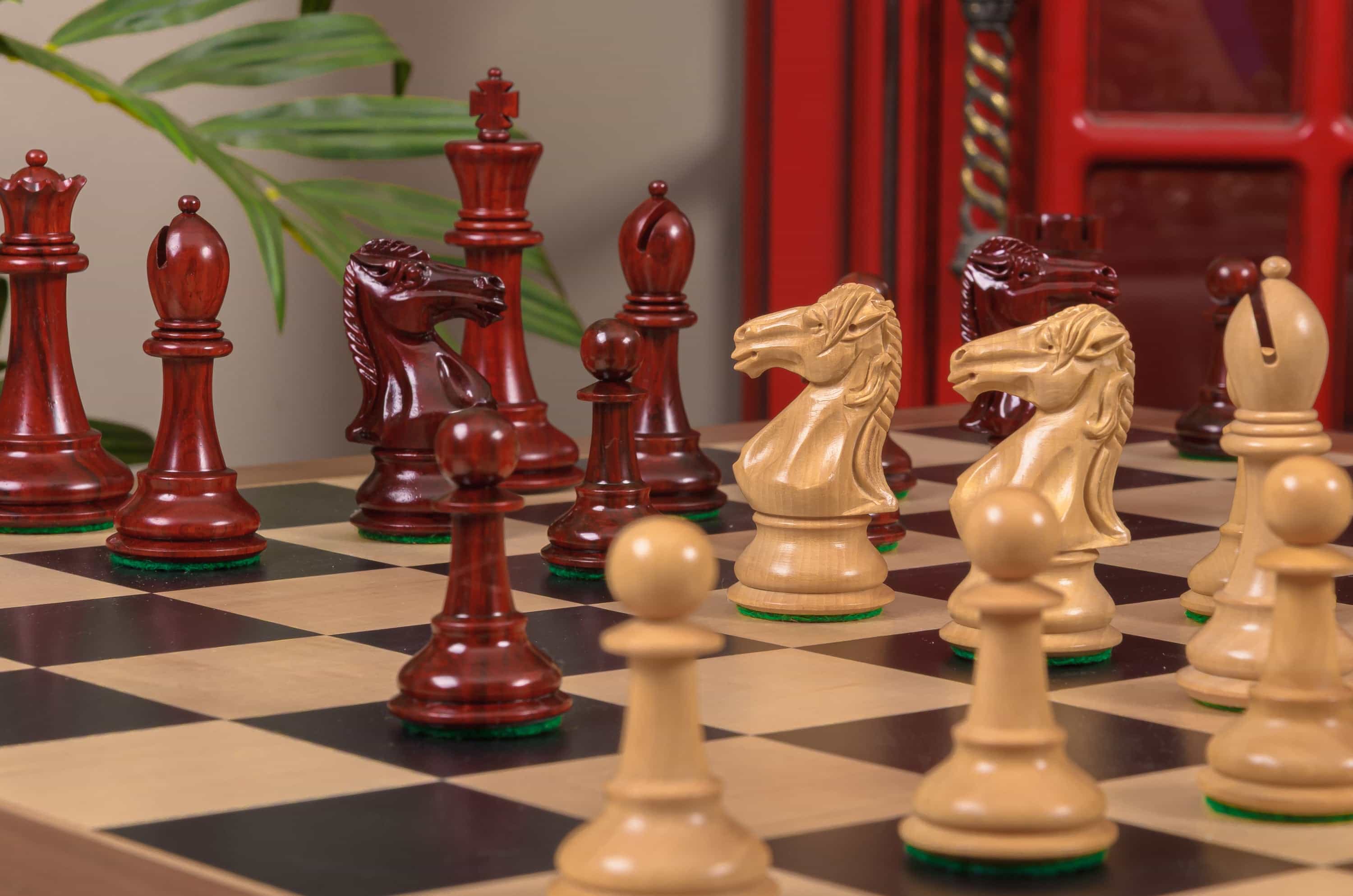 Imperfect - 4.0" Capablanca - Blood Rosewood / Boxwood - Wood Chess Pieces