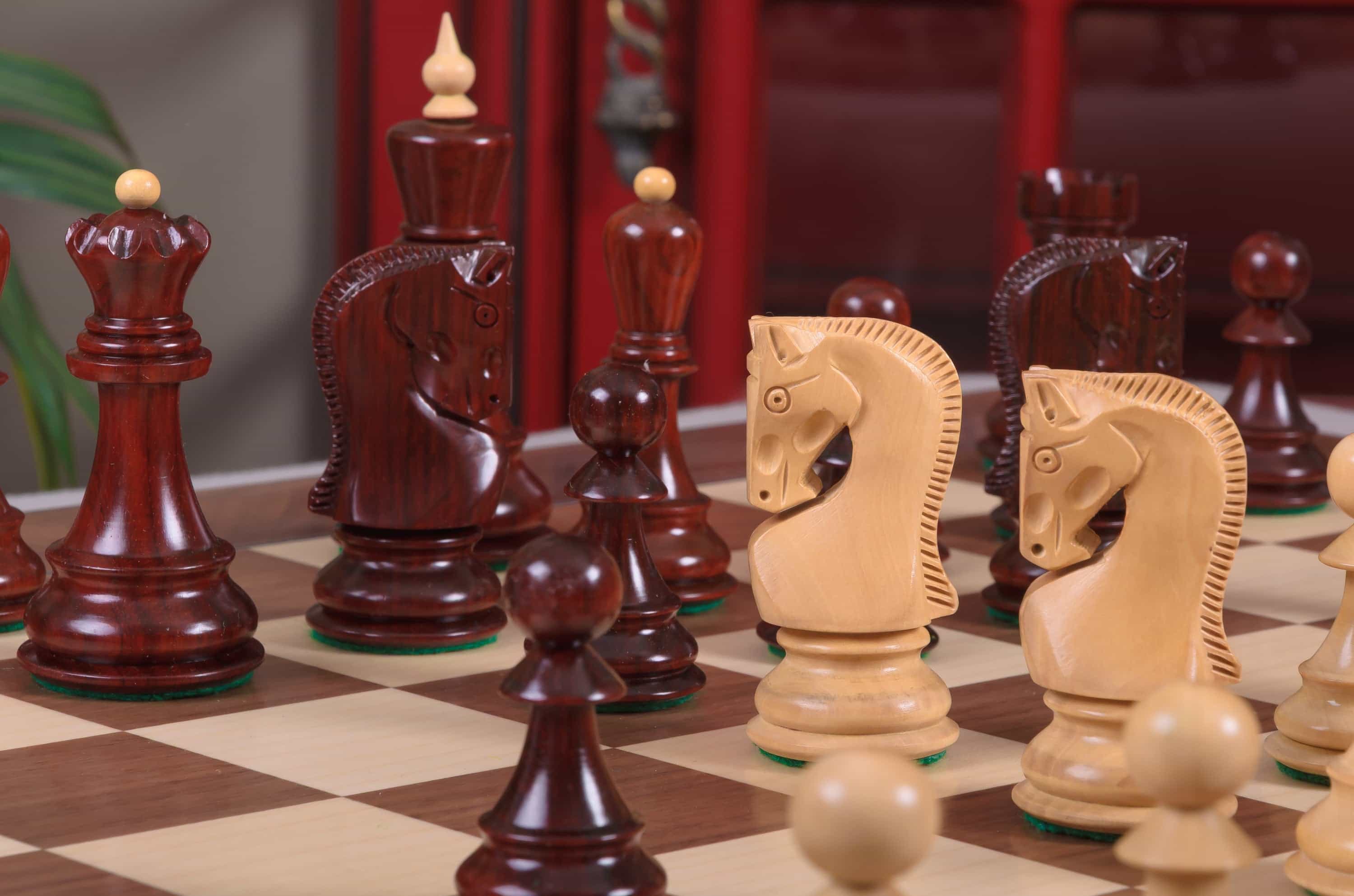 Imperfect - 3.875" Zagreb '59 - Blood Rosewood / Boxwood - Wood Chess Pieces