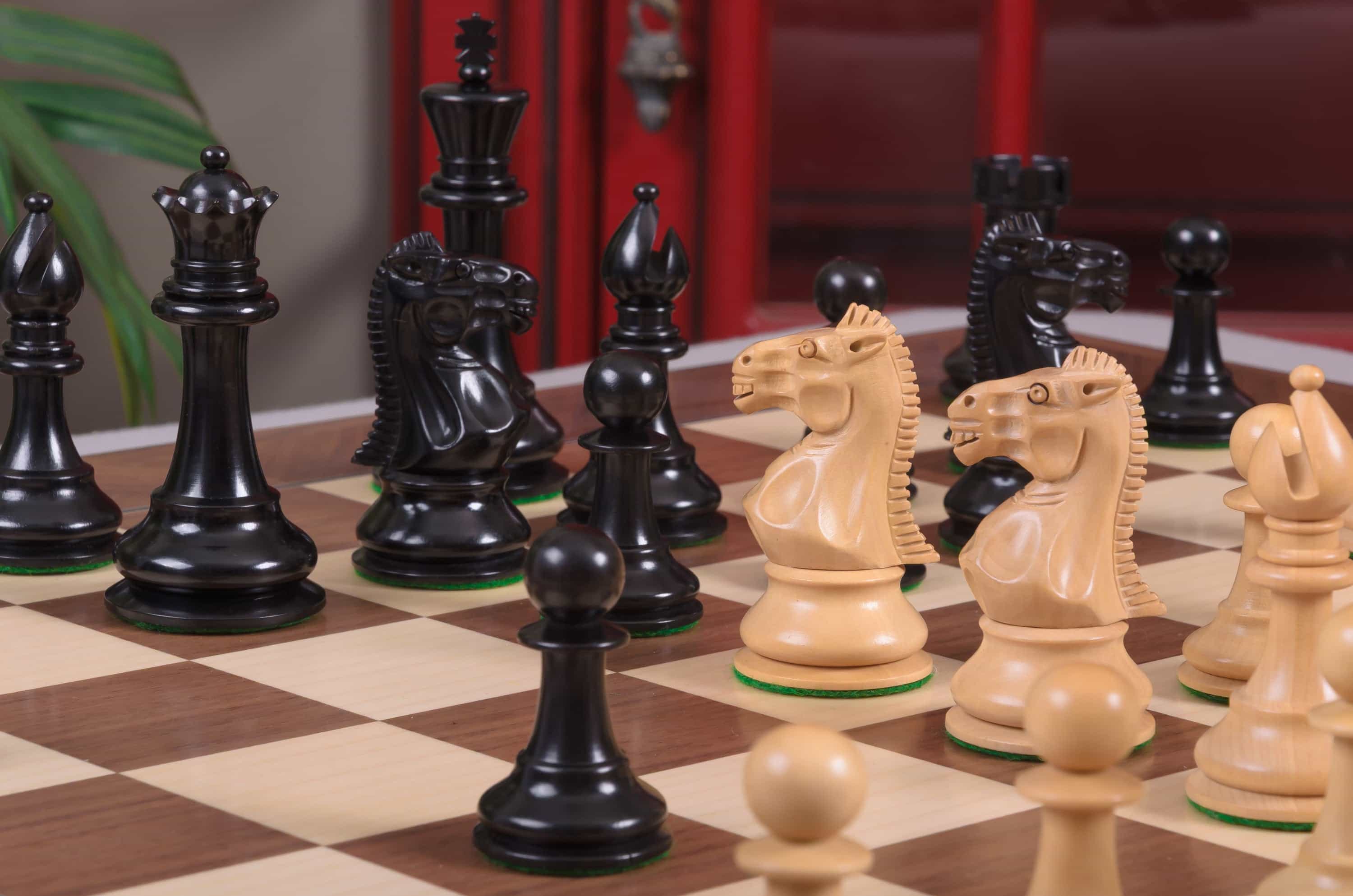 Imperfect - 4.0" London- Genuine Ebony / Boxwood - Wood Chess Pieces