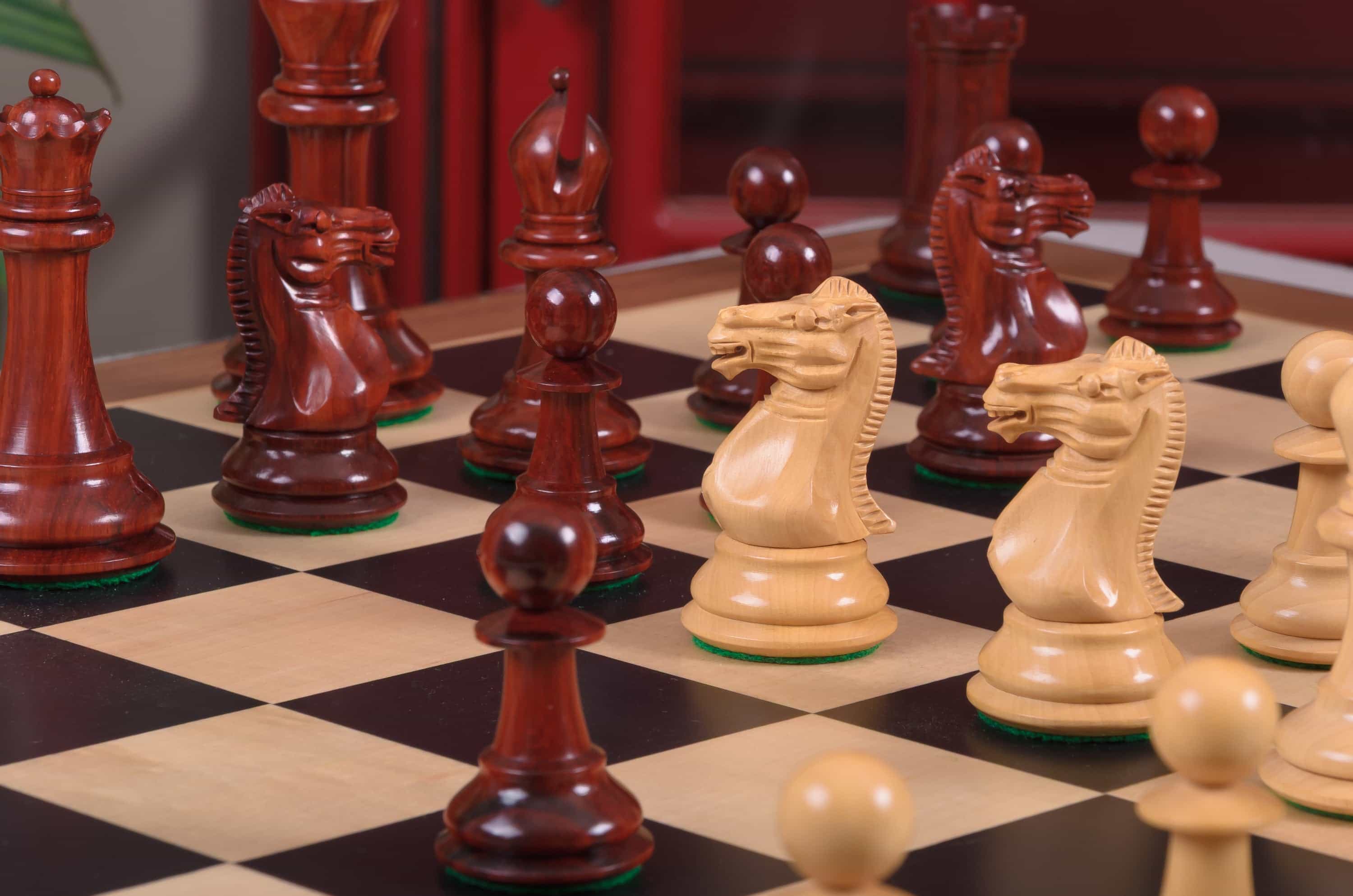 Imperfect - 4.0" Morphy - Blood Rosewood / Boxwood - Wood Chess Pieces