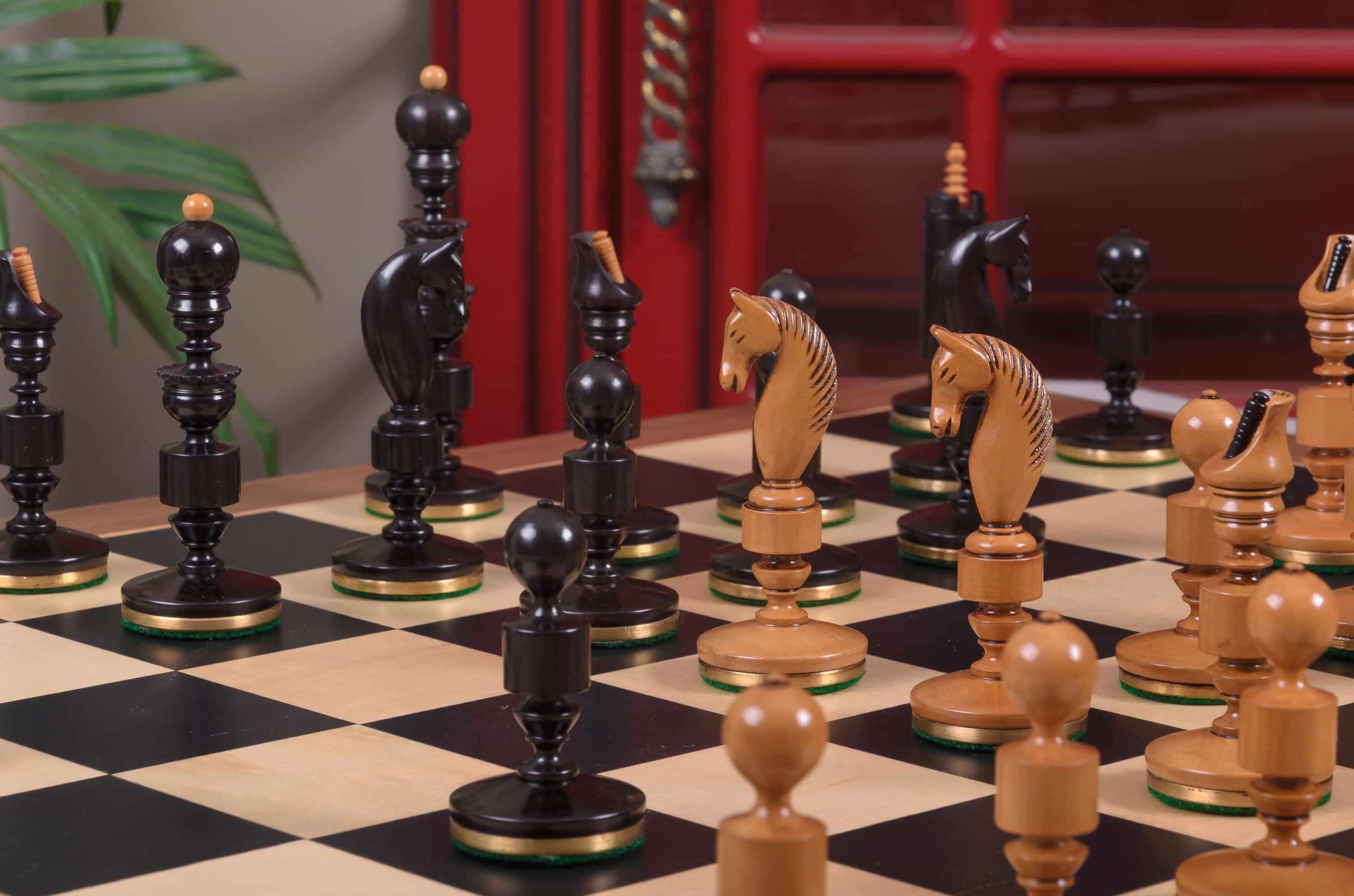 Imperfect - 4.4" Vintage Biedermeier - Genuine Ebony / Distressed Boxwood - Wood Chess Pieces